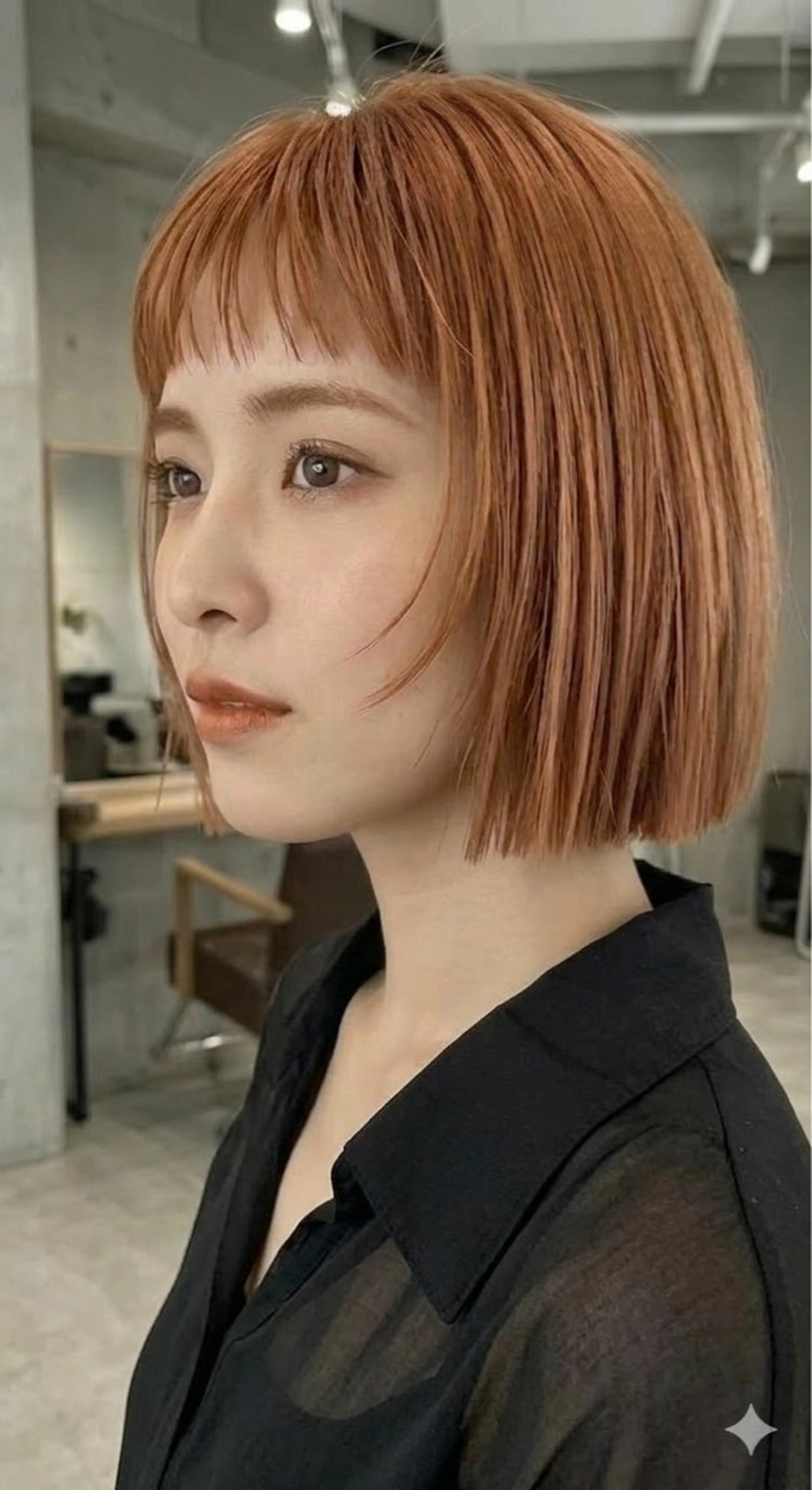 ショート カラー 切りっぱなしボブ ブリーチ オレンジ ボブ 小顔カット 【朝ラク】伊藤 潤／ボブ・カラーのヘアスタイル