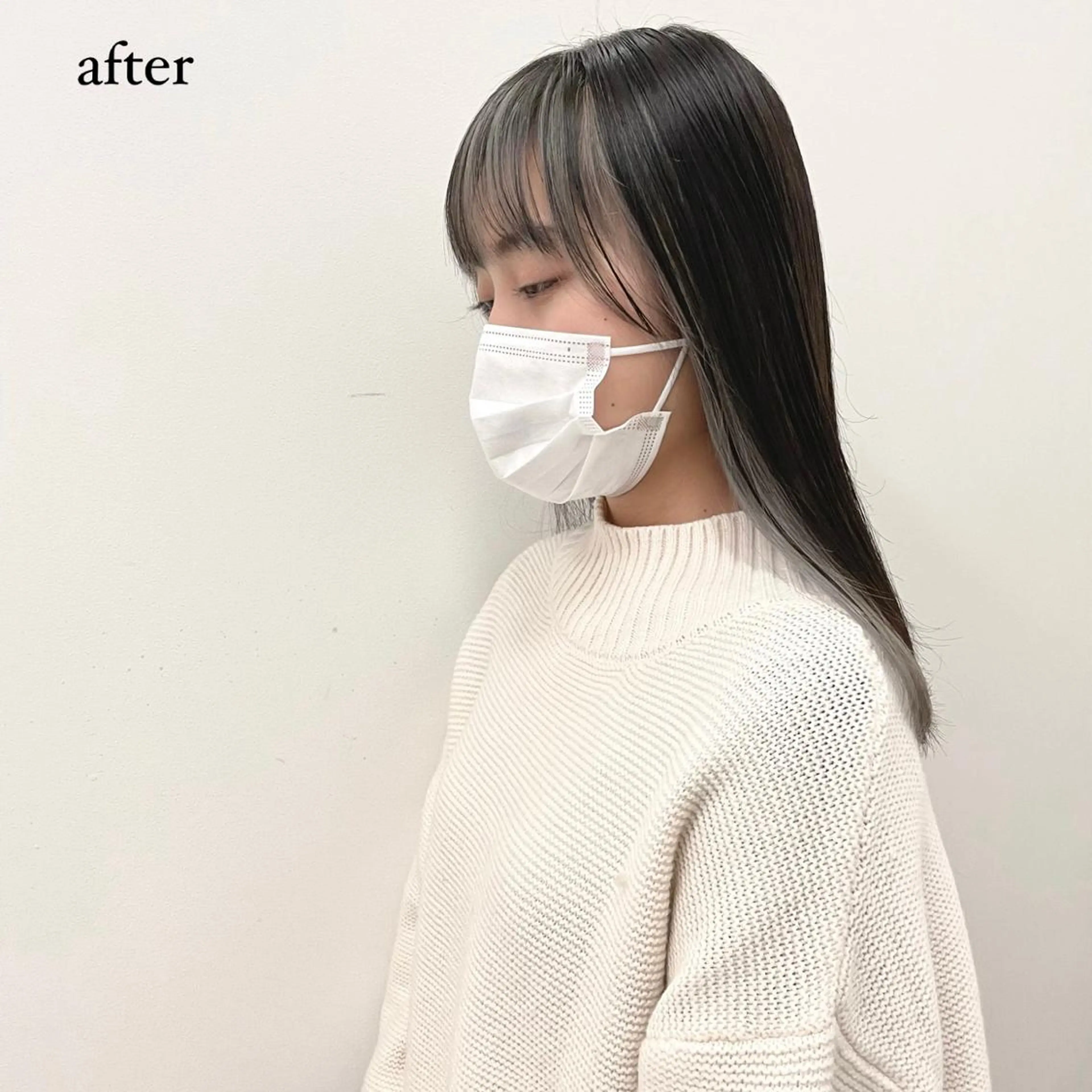 ロング カラー ミストバング  フェイスフレーミング シルバー Sana/ 耳ツボ/インナーのヘアスタイル