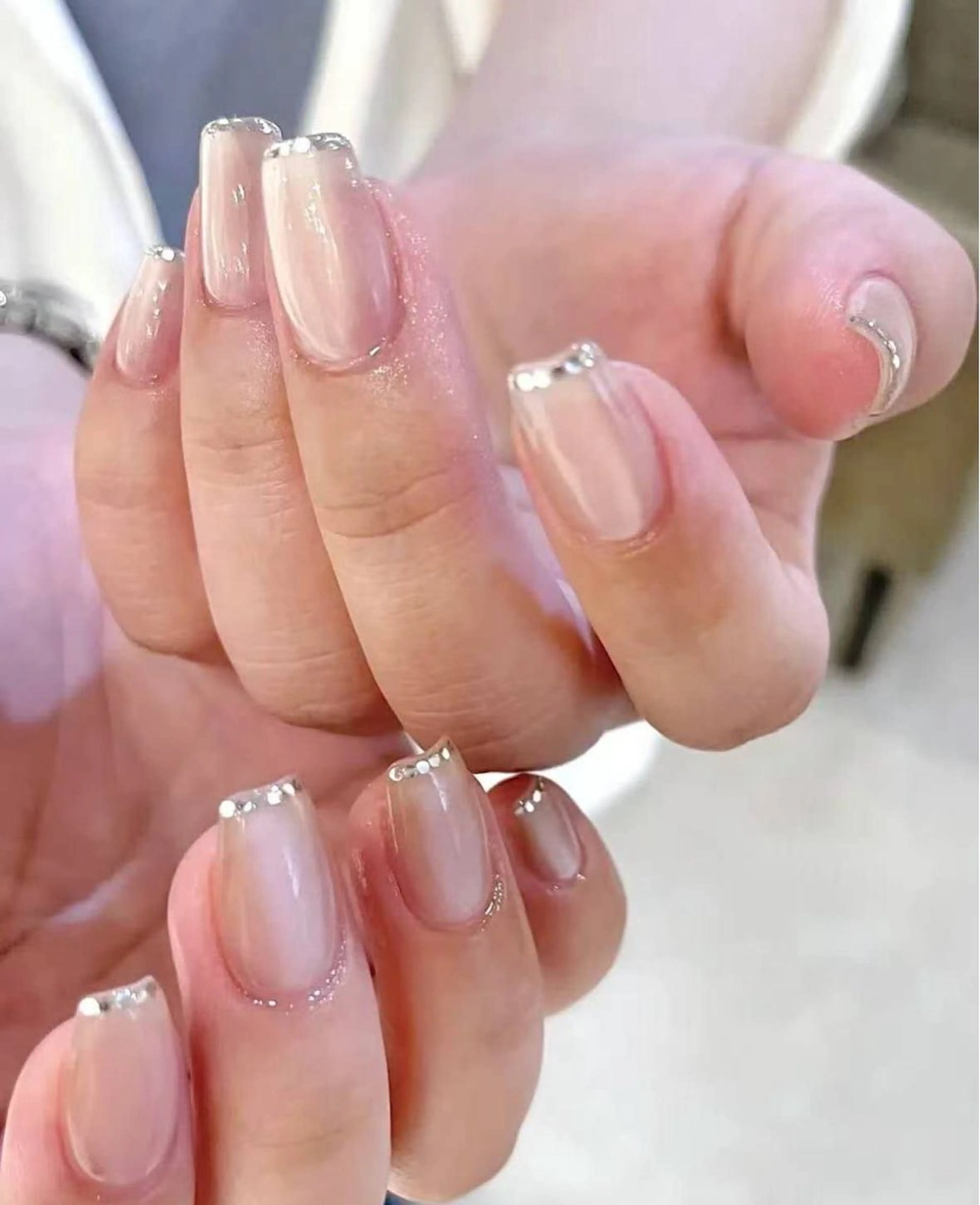 ネイル フラワーネイル フレンチネイル ジェルネイル ガラスフレンチ ハート ハンドネイル BabyYouMi nailのネイルデザイン