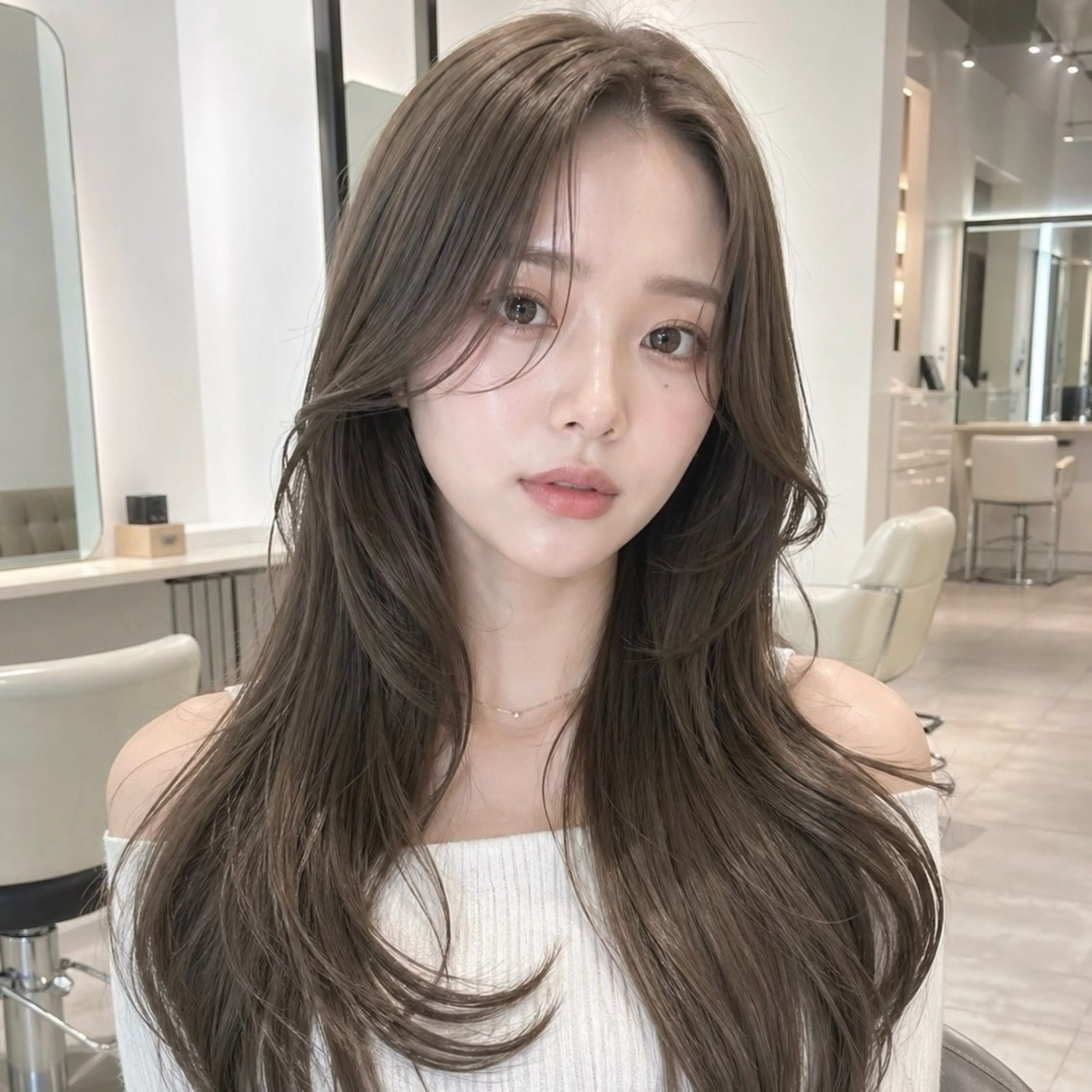 ロング カラー レイヤーカット カット ヘアカラー トリートメント 韓国ヘア/髪質改善/ レイヤー/ブラウンのヘアスタイル