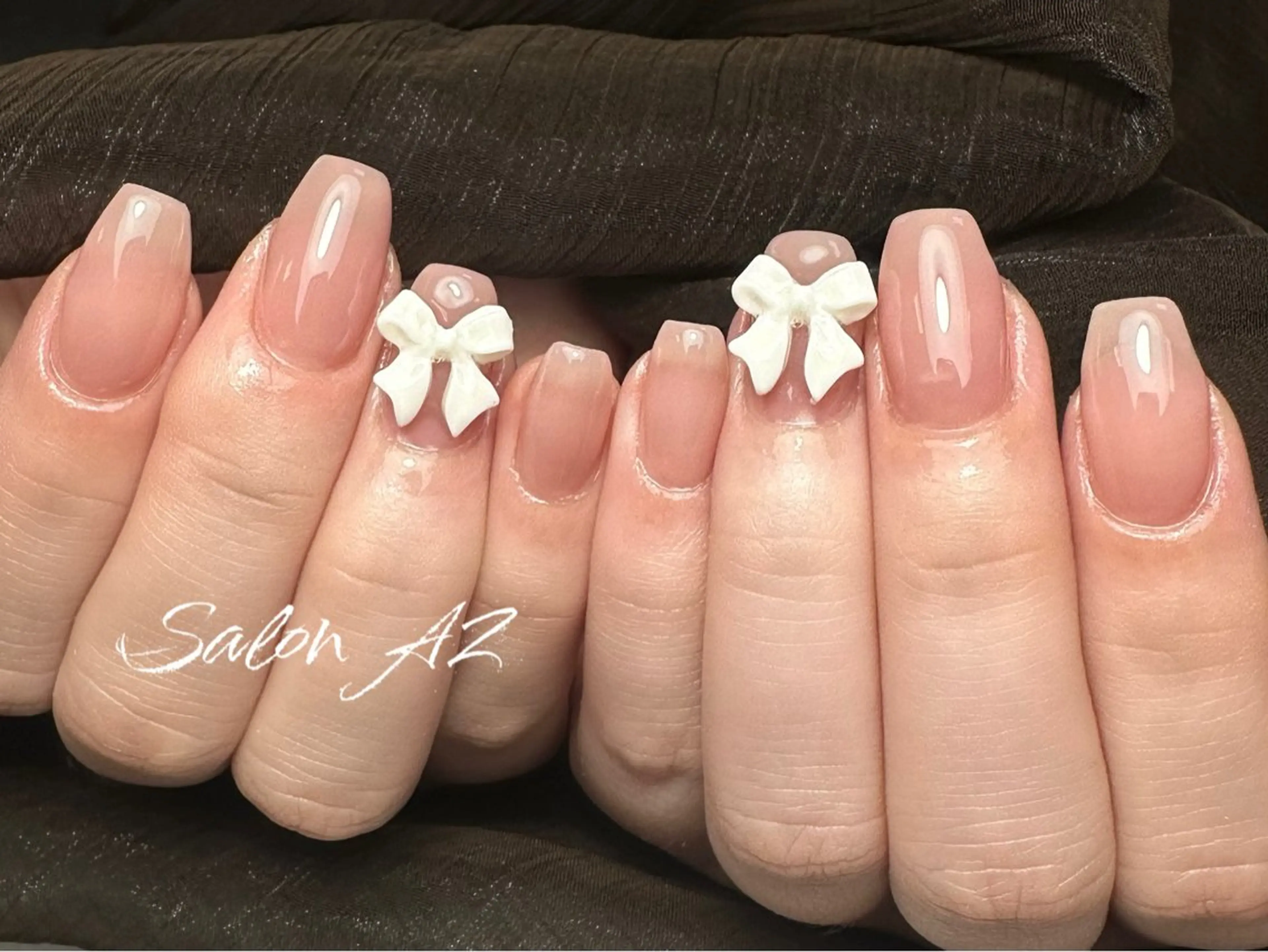 ネイル オフィスネイル リボン ハンドネイル salon AZのネイルデザイン