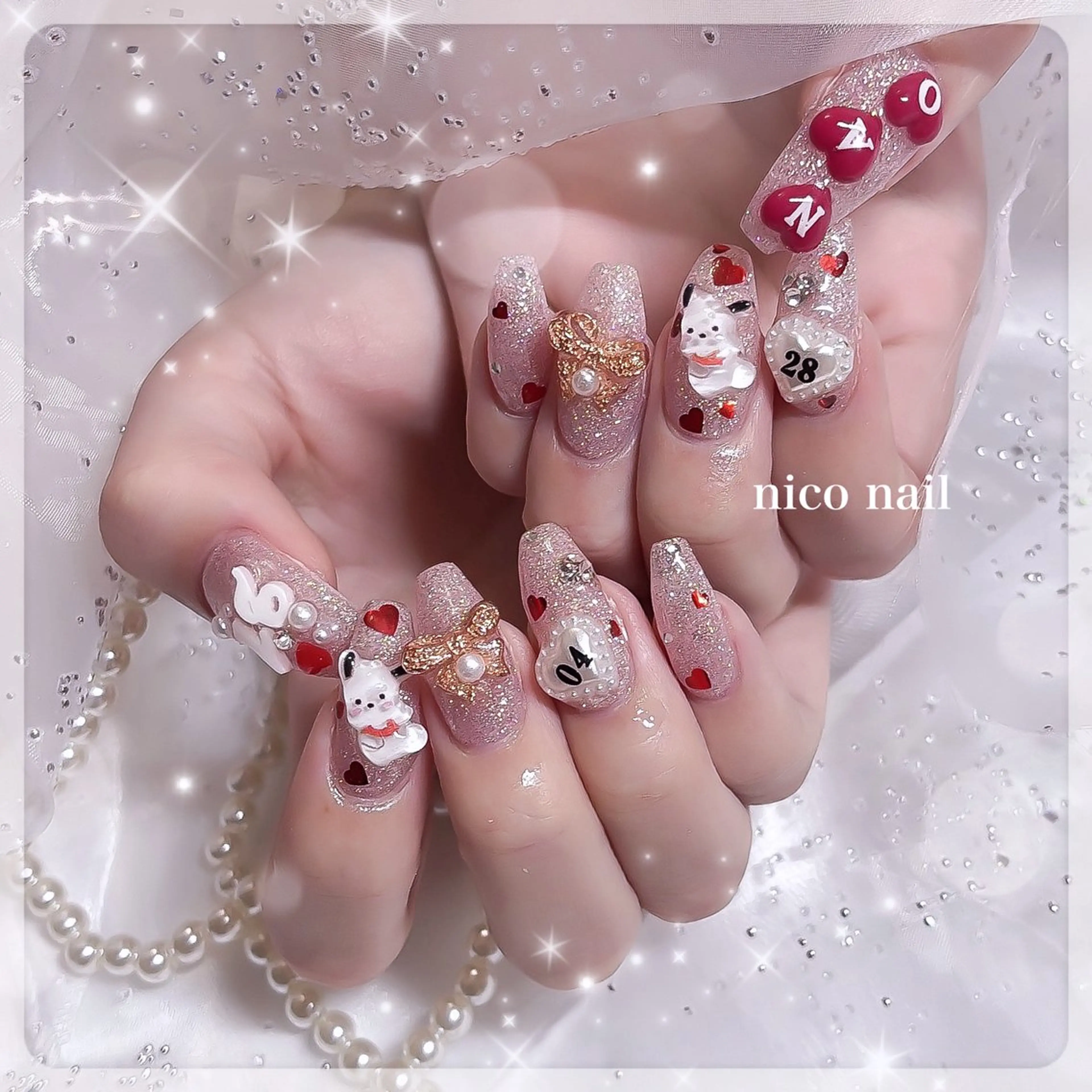 ネイル ガーリー キラキラネイル ラメ(グリッター) ピンク 春ネイル 三鷹🎀韓国ネイル/ niconail🪄のネイルデザイン