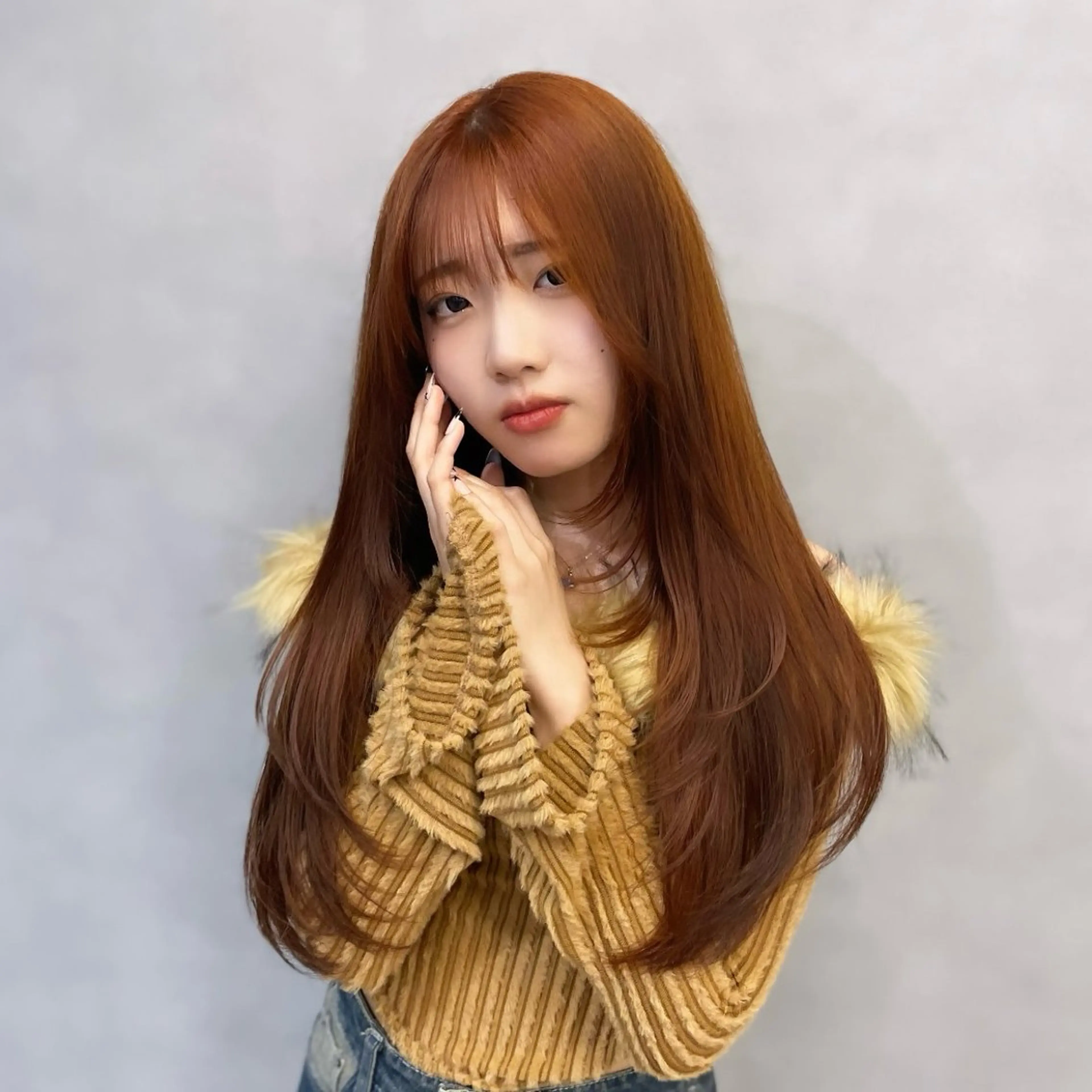 ロング カラー ブリーチ ブラウンカラー オレンジ オレンジブラウン レイヤーカット カット ヘアカラー Rui/透明感カラー 暖色/レイヤーカットのヘアスタイル