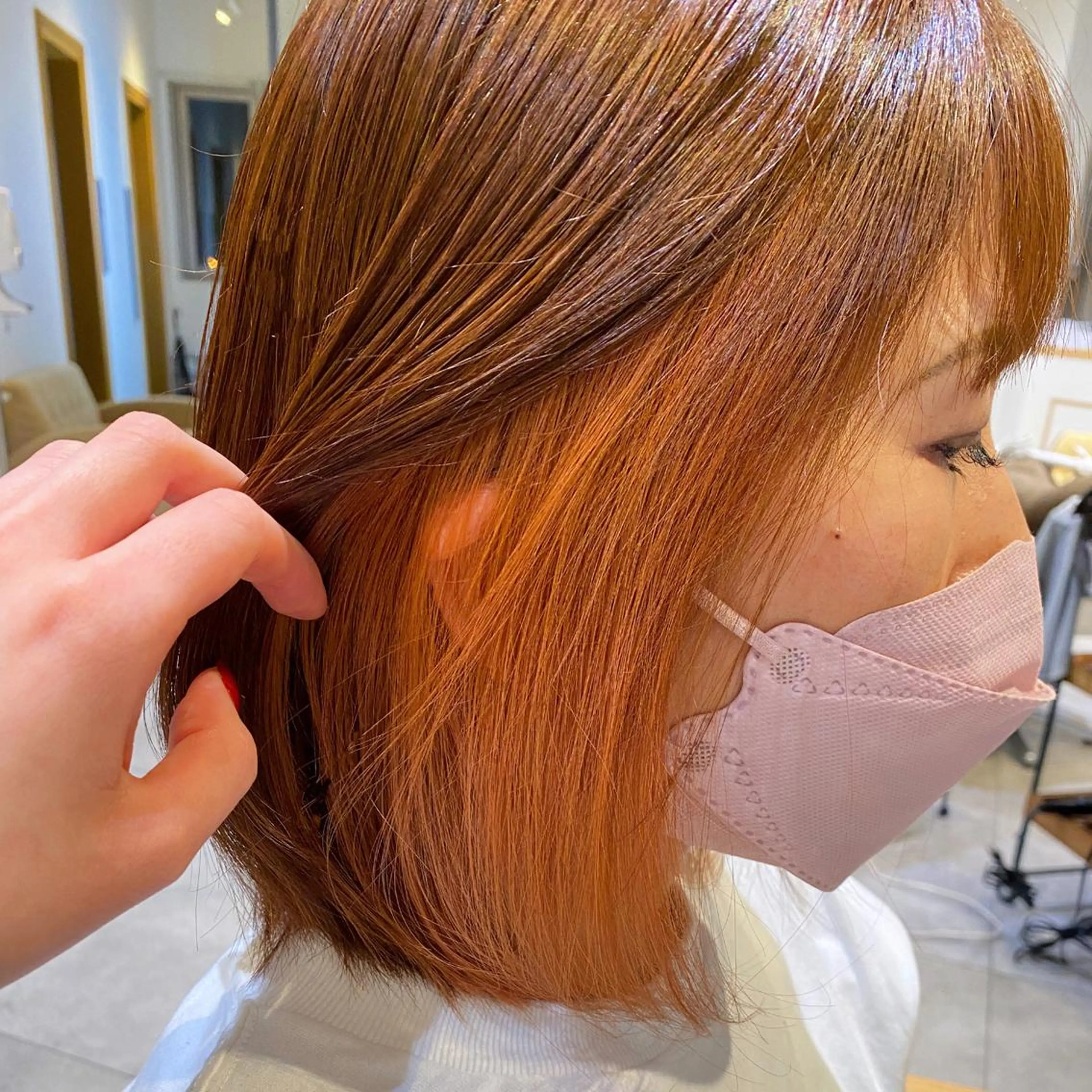 カラー ブリーチ ダブルカラー インナーカラー オレンジ カット ヘアカラー 南上 野々佳のヘアスタイル