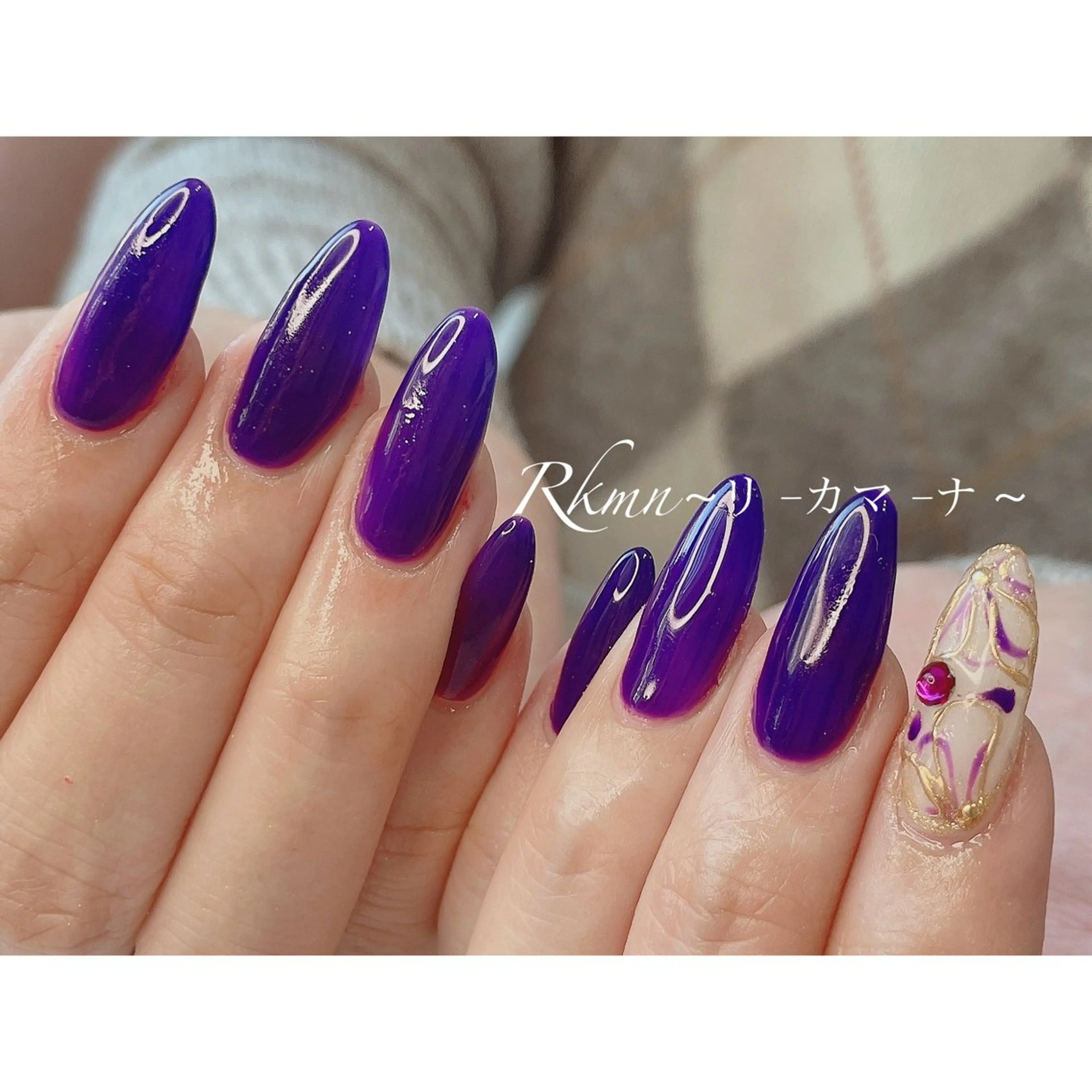 ネイル アートネイル フラワーネイル ミラーネイル パープル 春ネイル ハンドネイル フットネイル ハンドケア Rkmn ~リ-カマ-ナ~のネイルデザイン