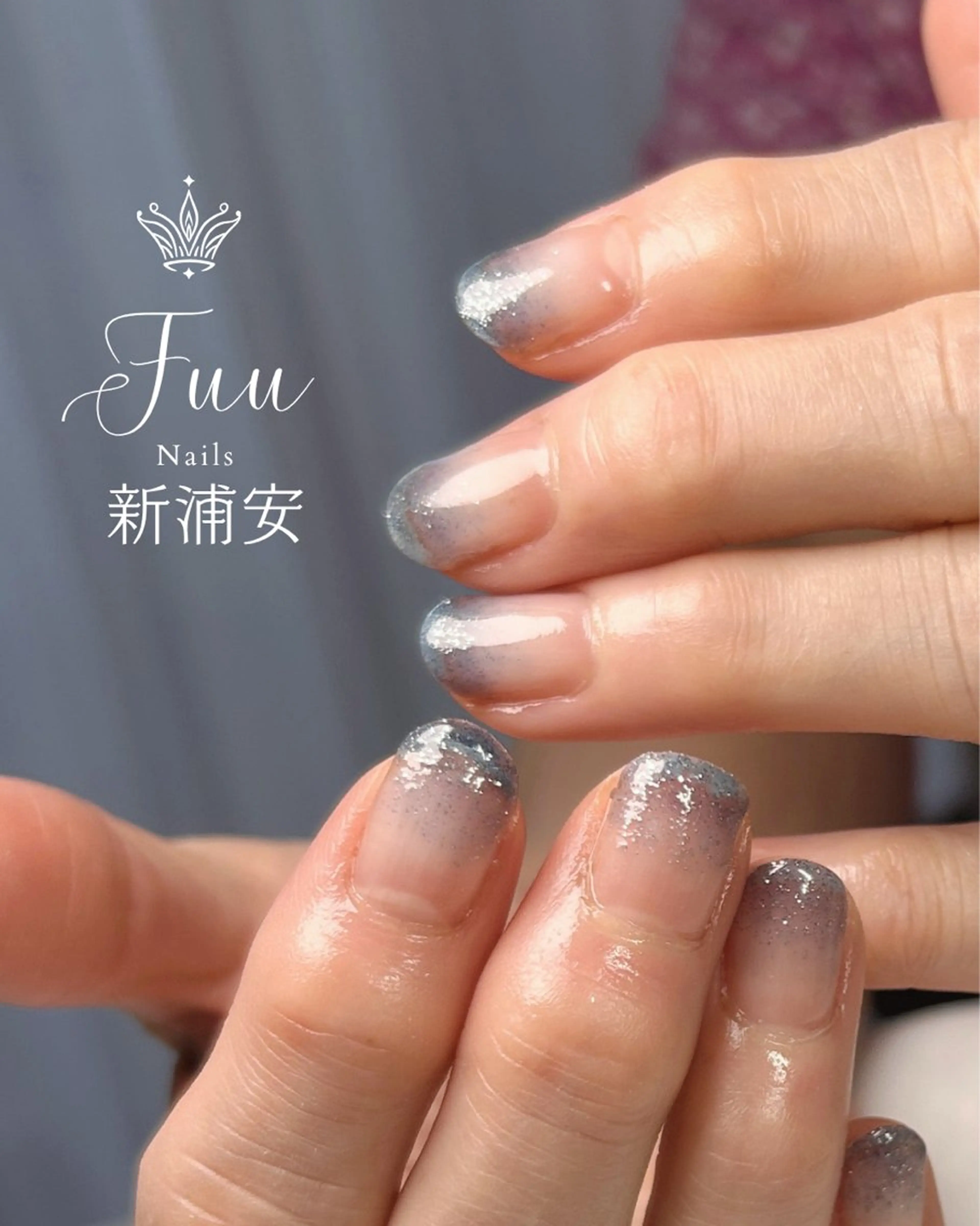 ネイル アートネイル ブルー フラワーネイル グラデーション ラメ(グリッター) ハンドネイル 犬のいるネイルサロン Fuu nailsのネイルデザイン