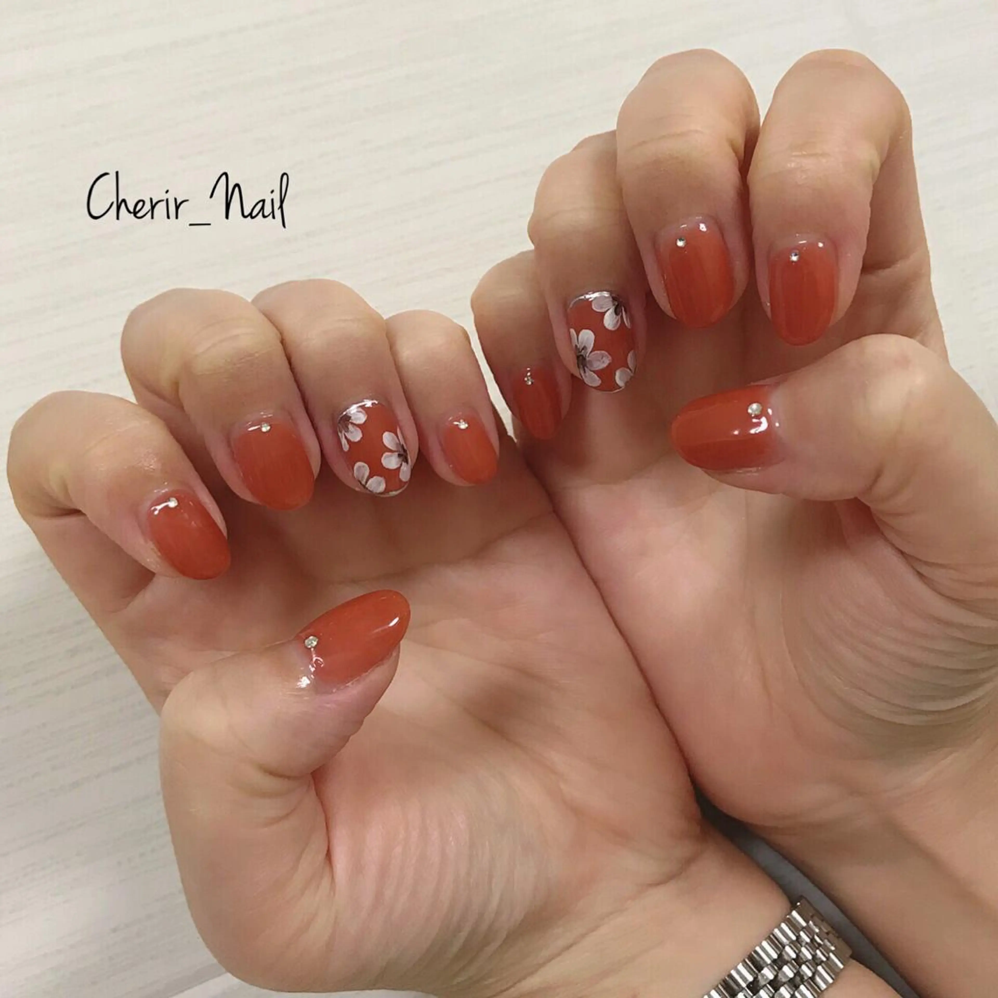 ネイル アートネイル フラワーネイル オフィスネイル ワンカラーネイル ショートネイル Cherirnail kaoriのネイルデザイン