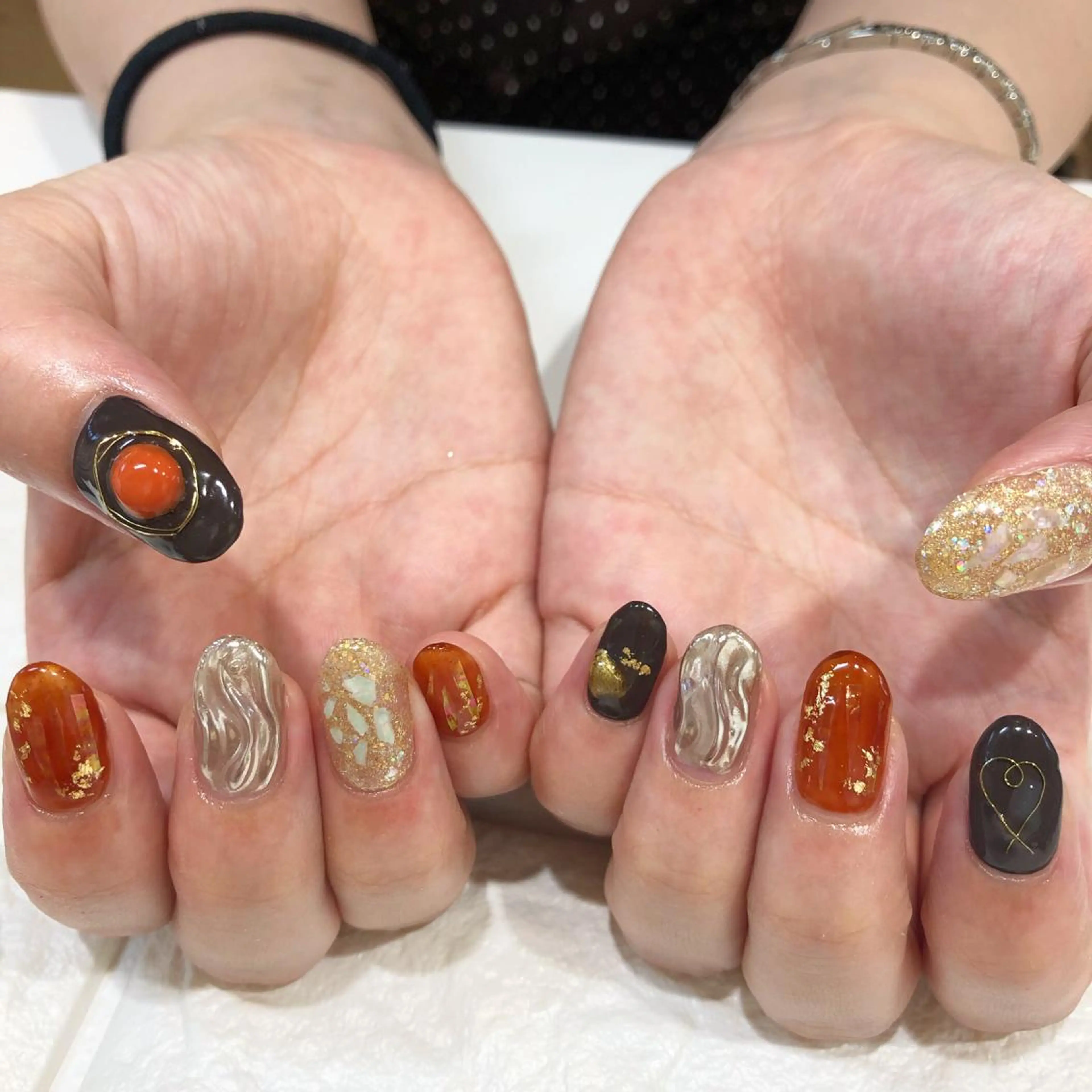 ネイル アートネイル ブラウン rina eye&nailのマツエク・マツパデザイン