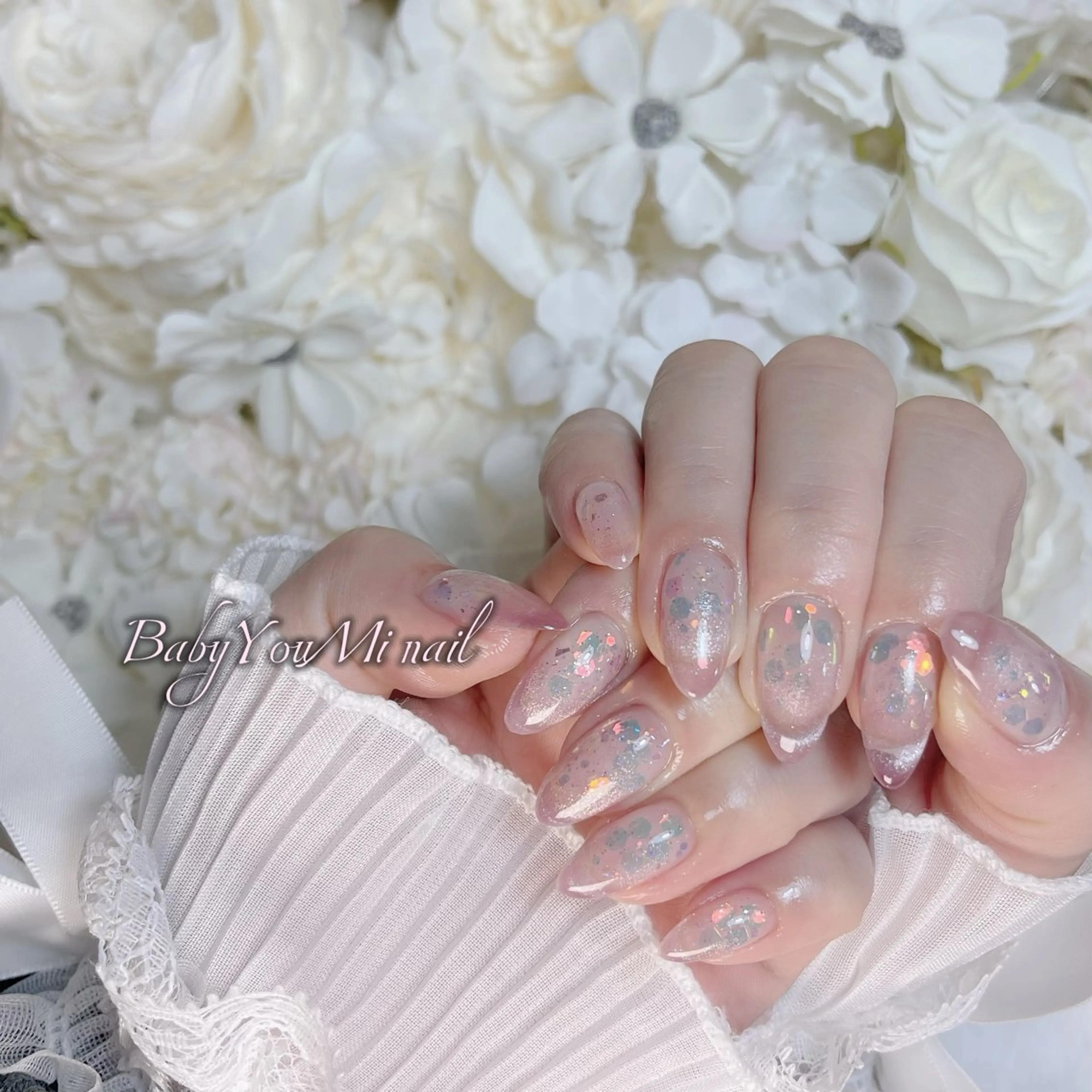 ネイル オーロラネイル 成人式 フットネイル フレンチネイル ジェルネイル ハンドネイル Oomiya 服部のネイルデザイン