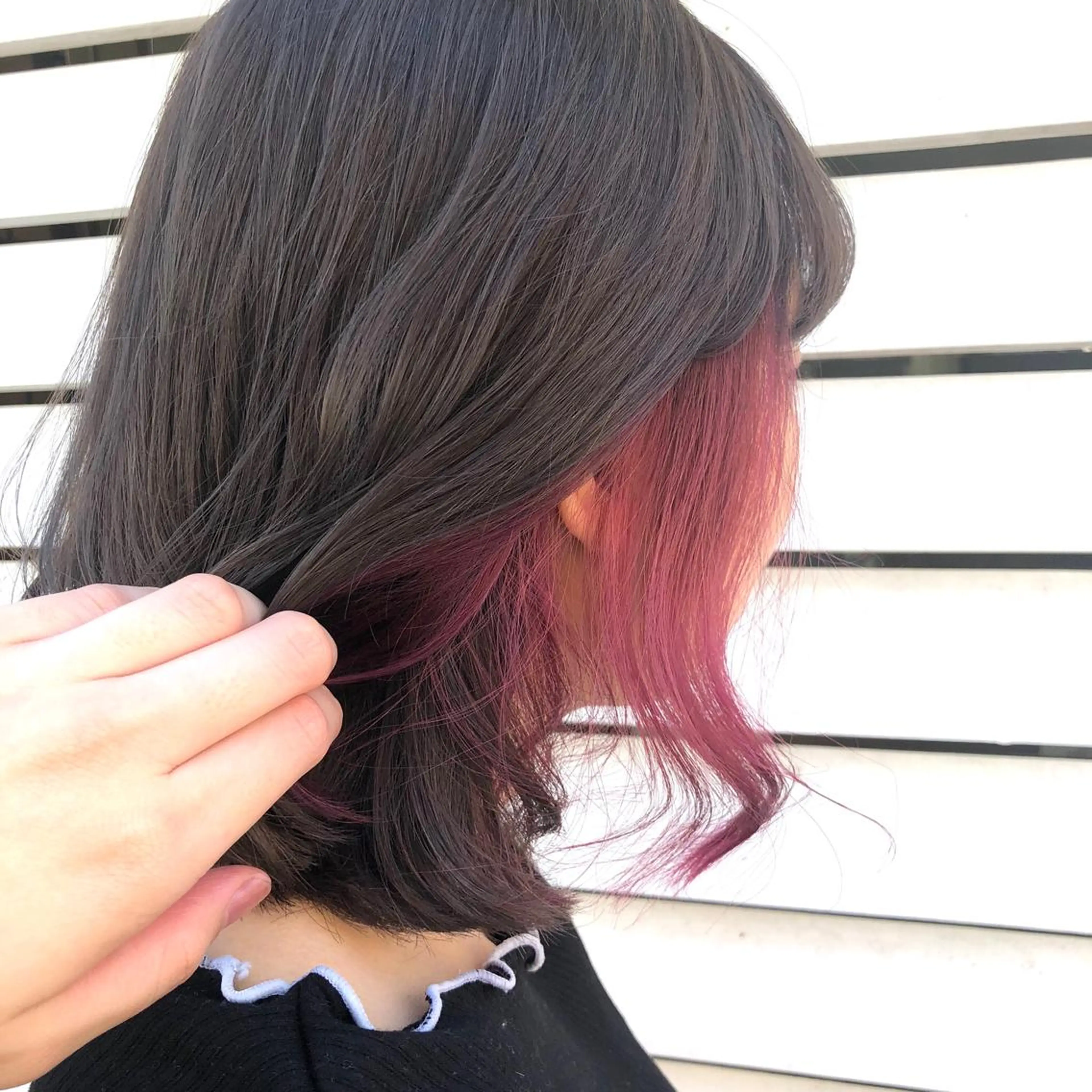 ミディアム カラー ピンクカラー 菅沢 奈生のヘアスタイル