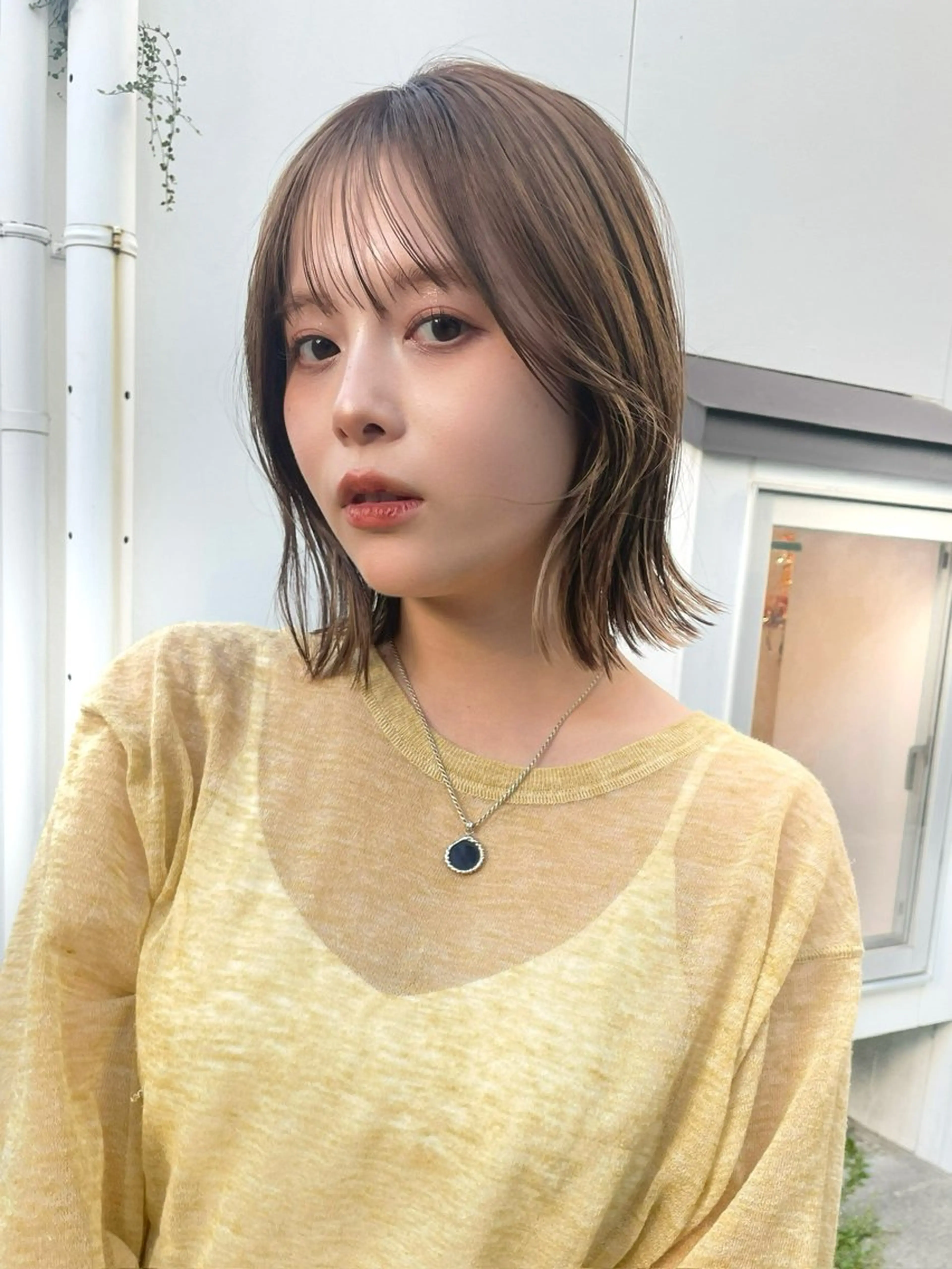 ミディアム ボブレイヤー ボブ くびれヘア 顔周りカット 韓国風ヘア カット ヘアカラー 結べるレイヤーボブ くびれLady表参道のヘアスタイル