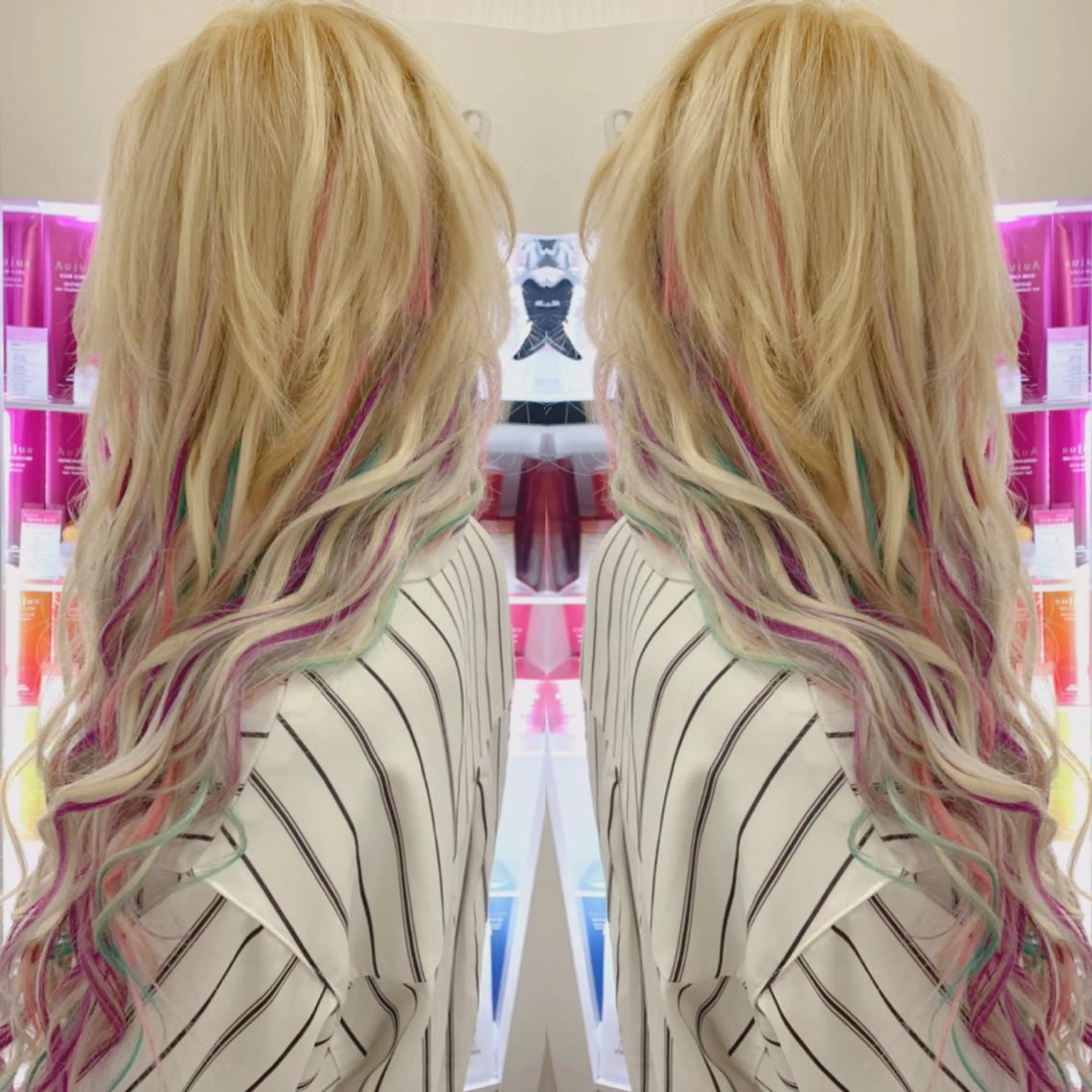 ロング カラー ラベンダーカラー ピンクカラー エクステ カット ヘアカラー エクステ れん/ハイトーン /エクステ/韓国風のヘアスタイル