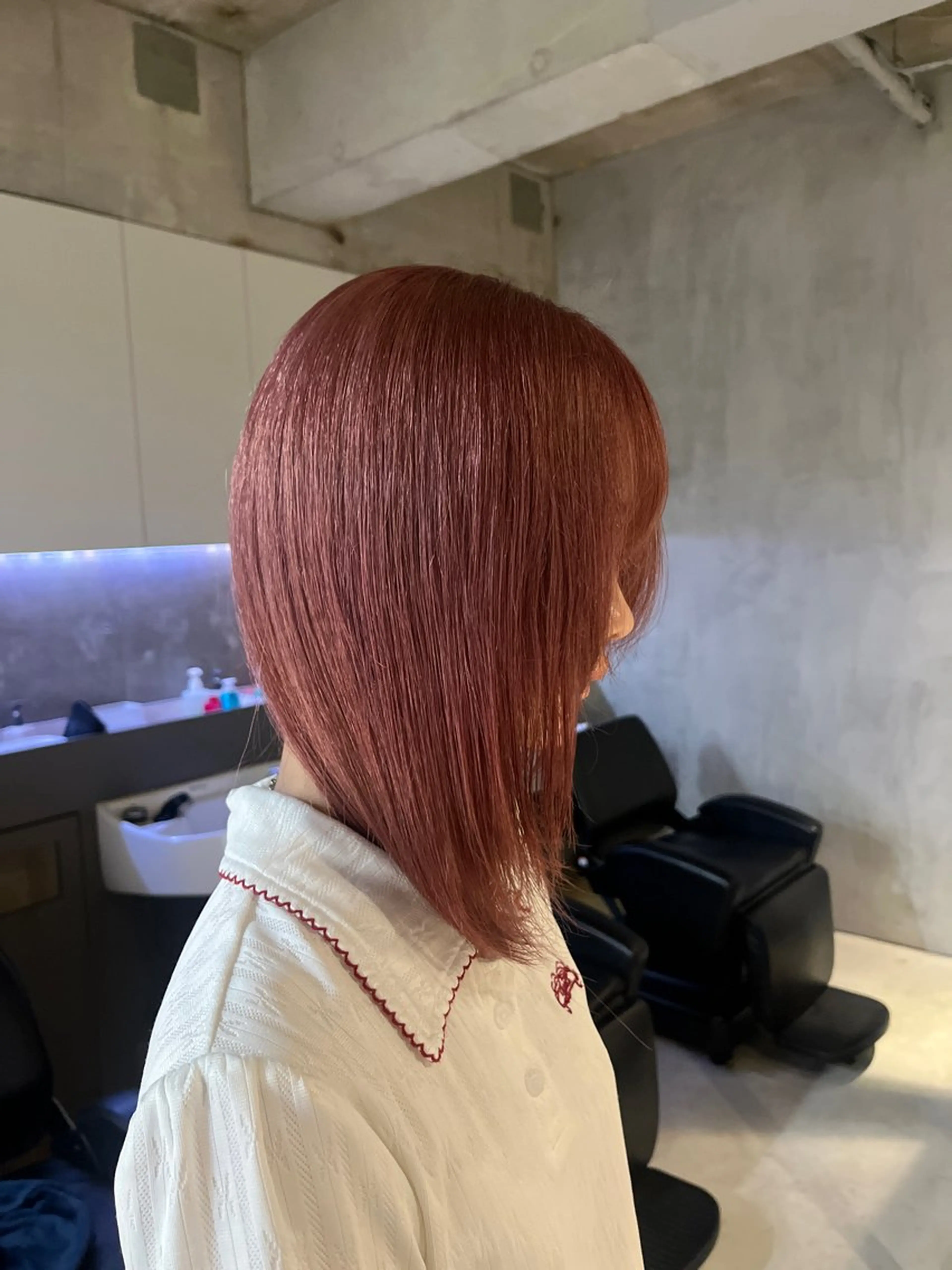 セミロング カラー ベージュカラー ピンクカラー ピンクベージュ ヘアカラー ちせ/ 透明感カラー /elima調布のヘアスタイル
