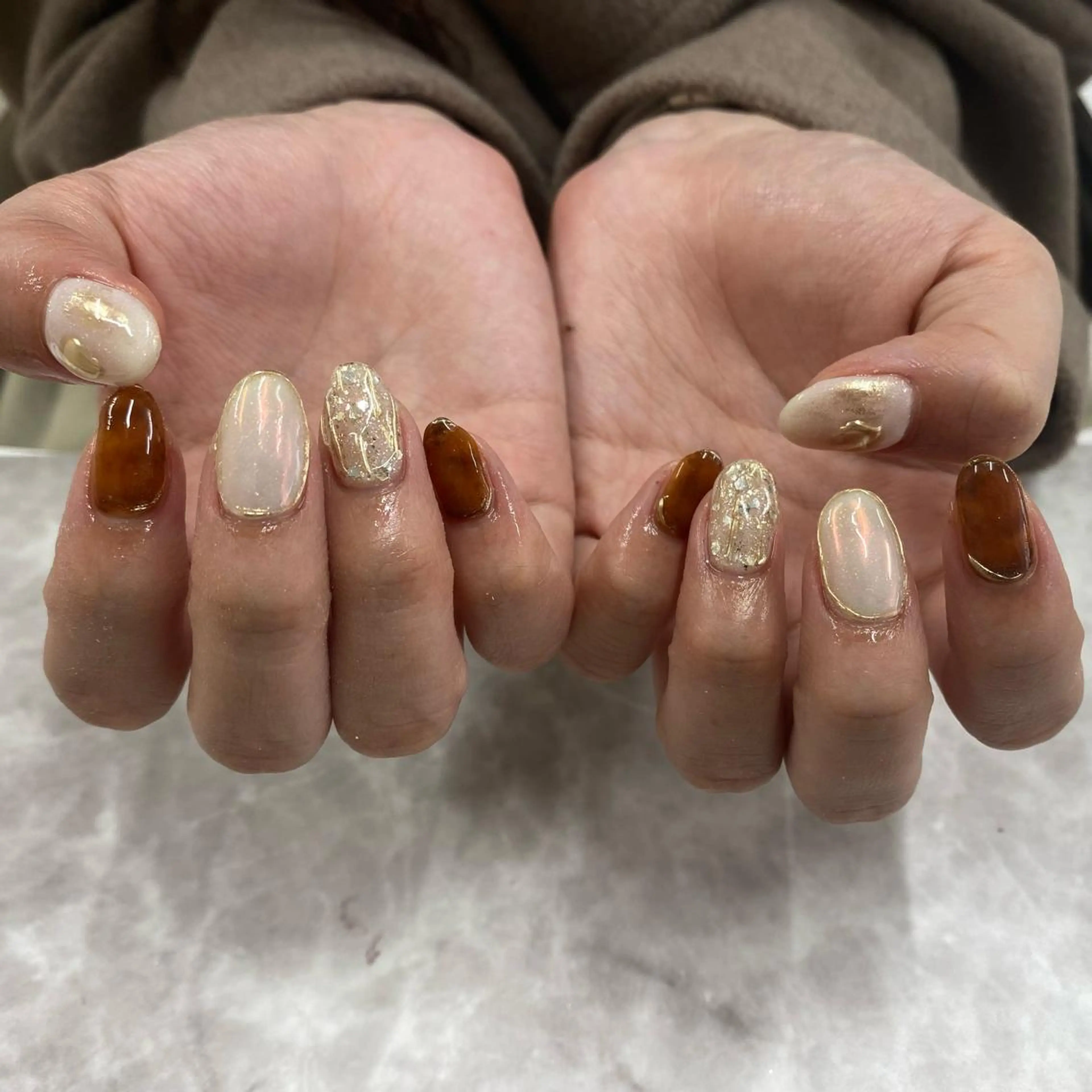 ネイル べっ甲ネイル ミラーネイル Raybeauty marinaのネイルデザイン