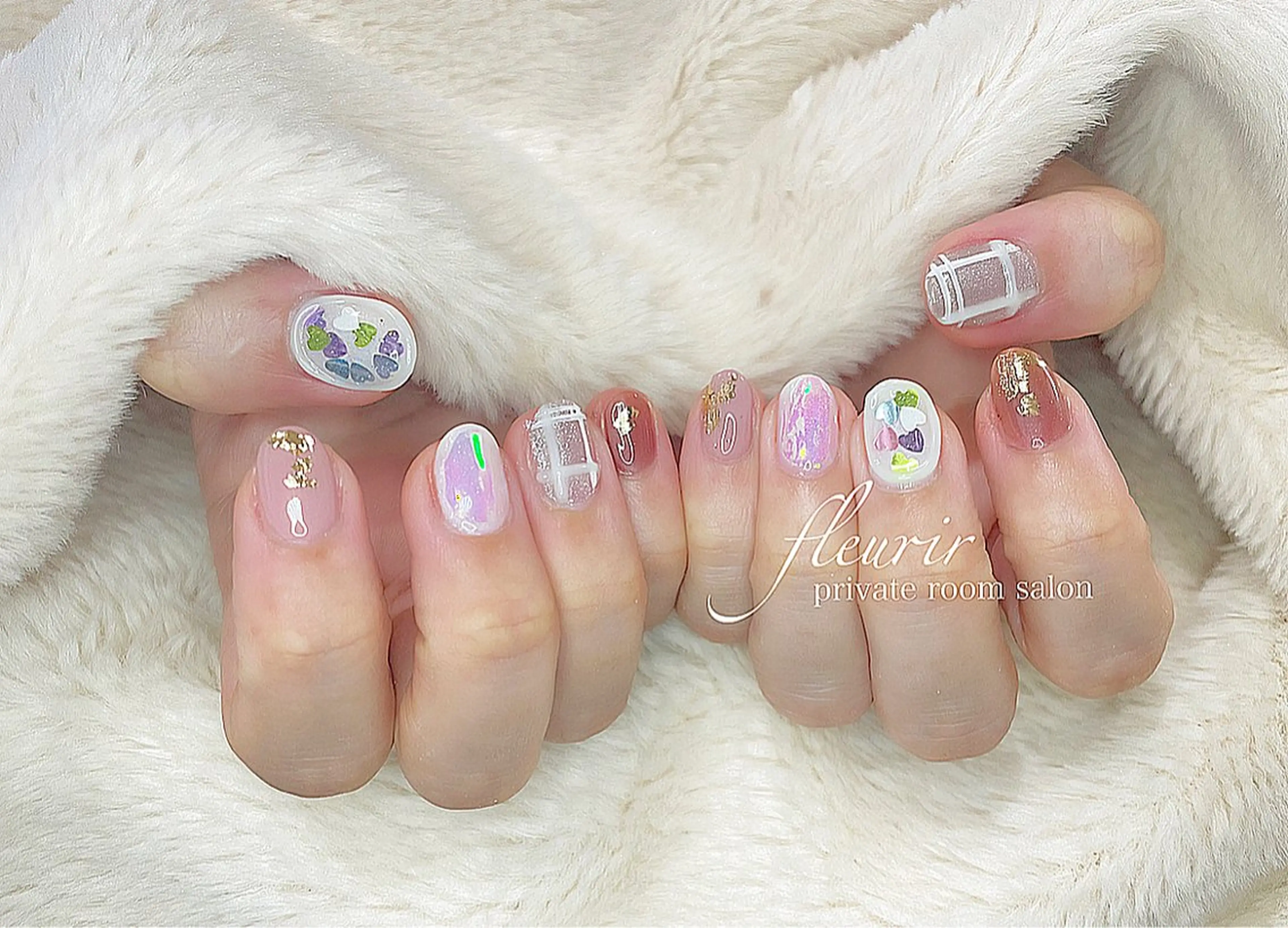 ネイル オーロラネイル ハート ホログラムネイル マグネットネイル フルリール 【プライベートサロンのネイルデザイン