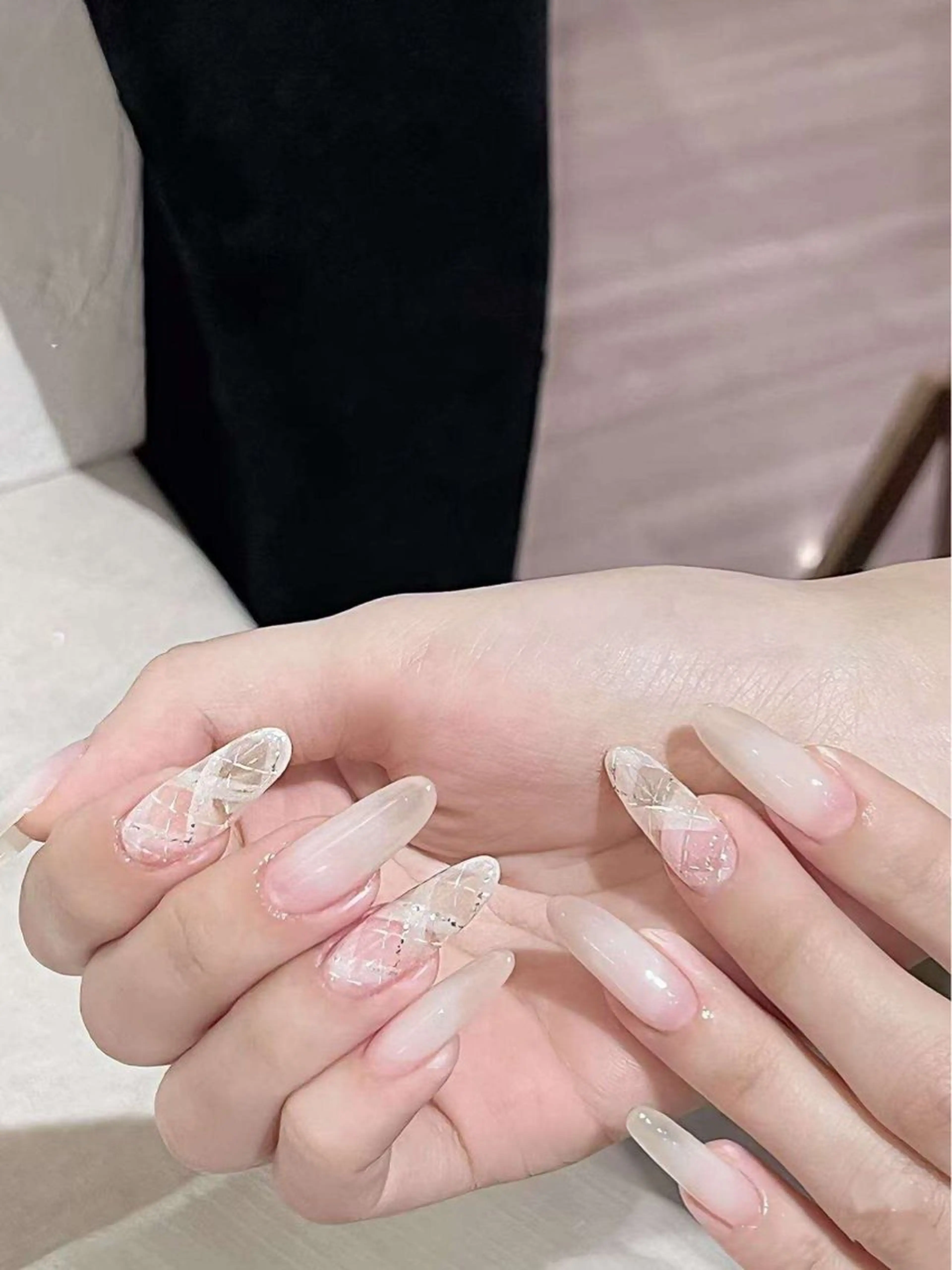 ネイル フラワーネイル フレンチネイル ジェルネイル ガラスフレンチ ハート BabyYouMi ねねのネイルデザイン