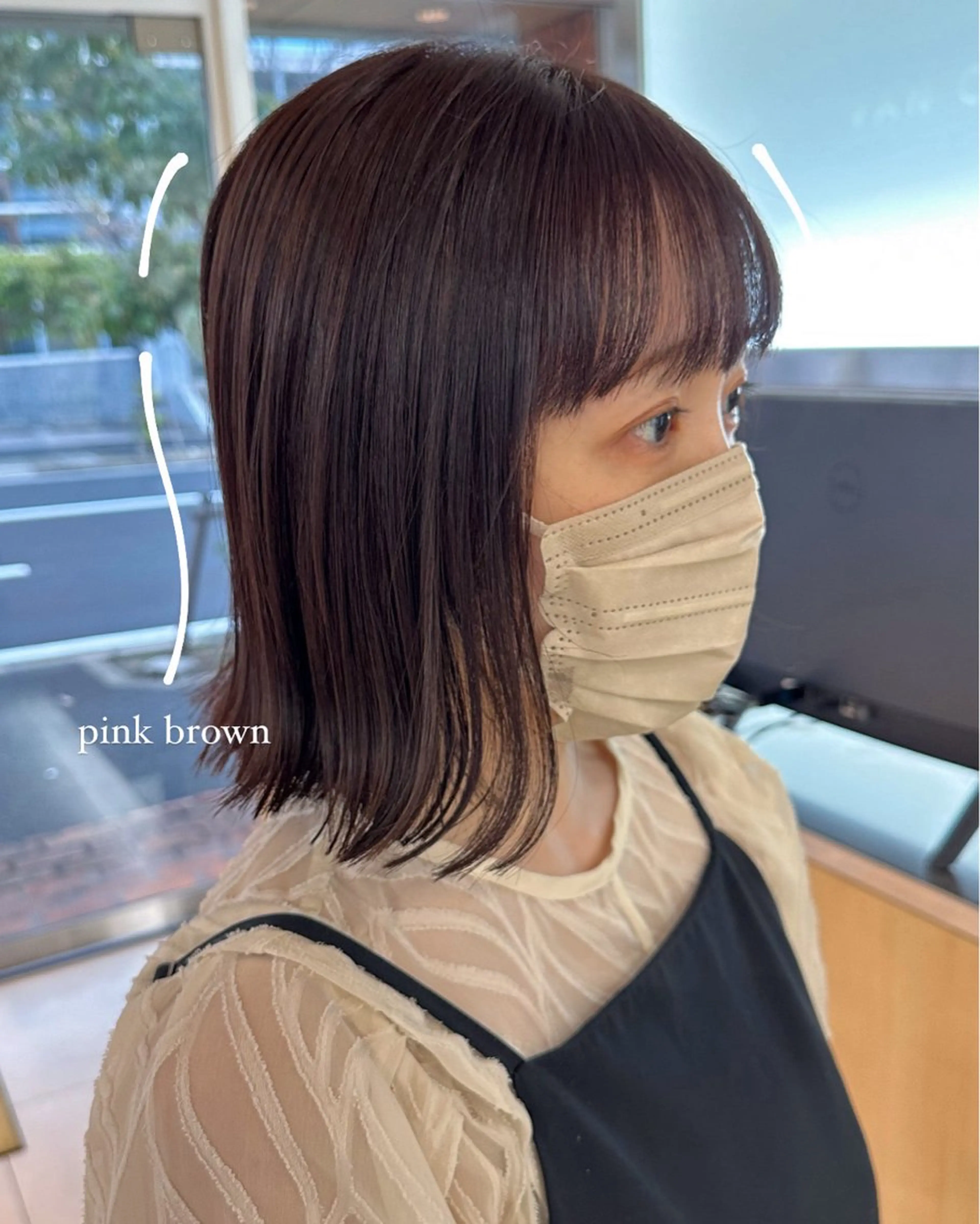 ミディアム カラー ブラウンカラー ピンクカラー ピンクブラウン ボブ 外ハネヘア カット ヘアカラー トリートメント 山下恋佳/矢場町/ ブリーチ/ショートのヘアスタイル