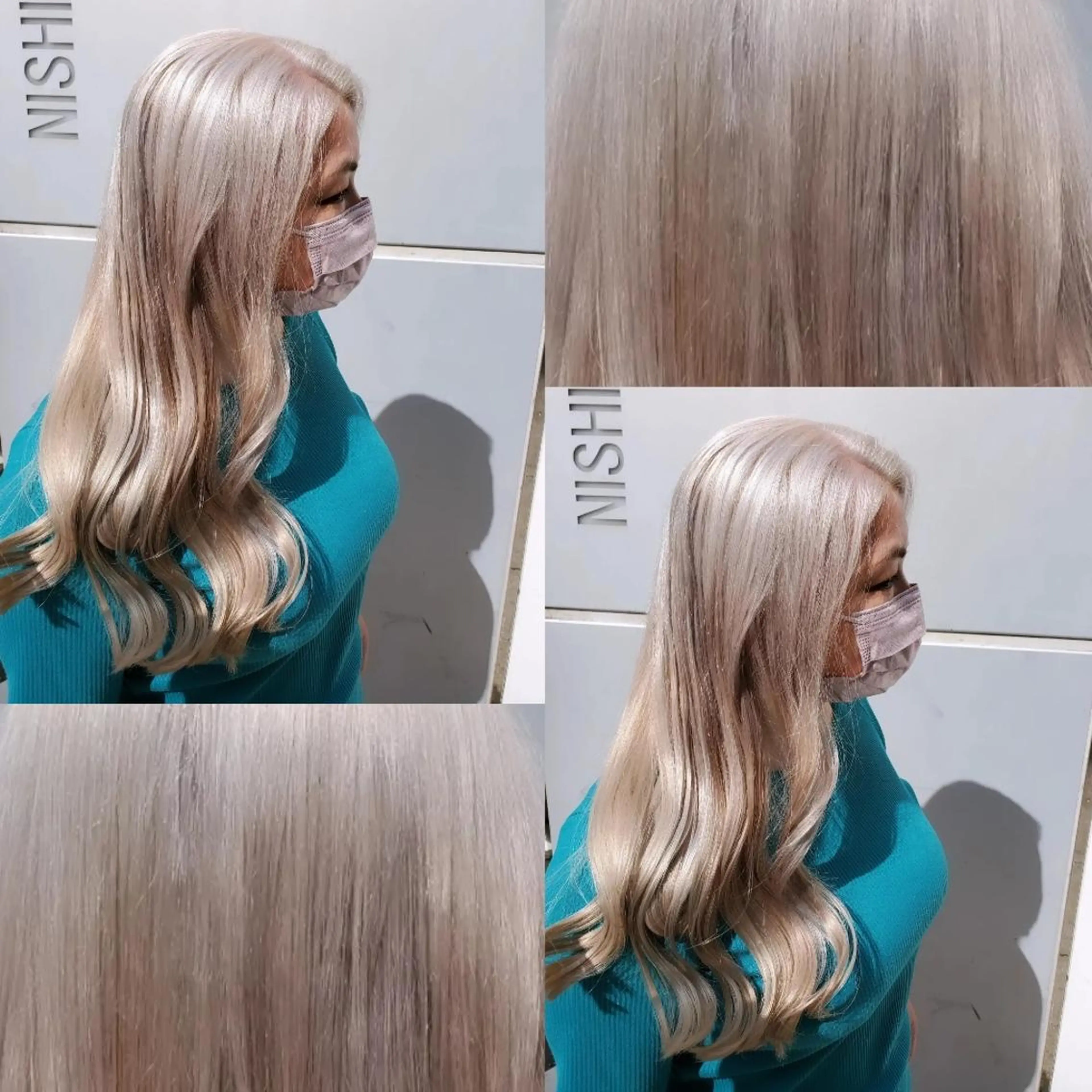 ロング ツヤ髪✨縮毛矯正 ハイトーンカラーのヘアスタイル