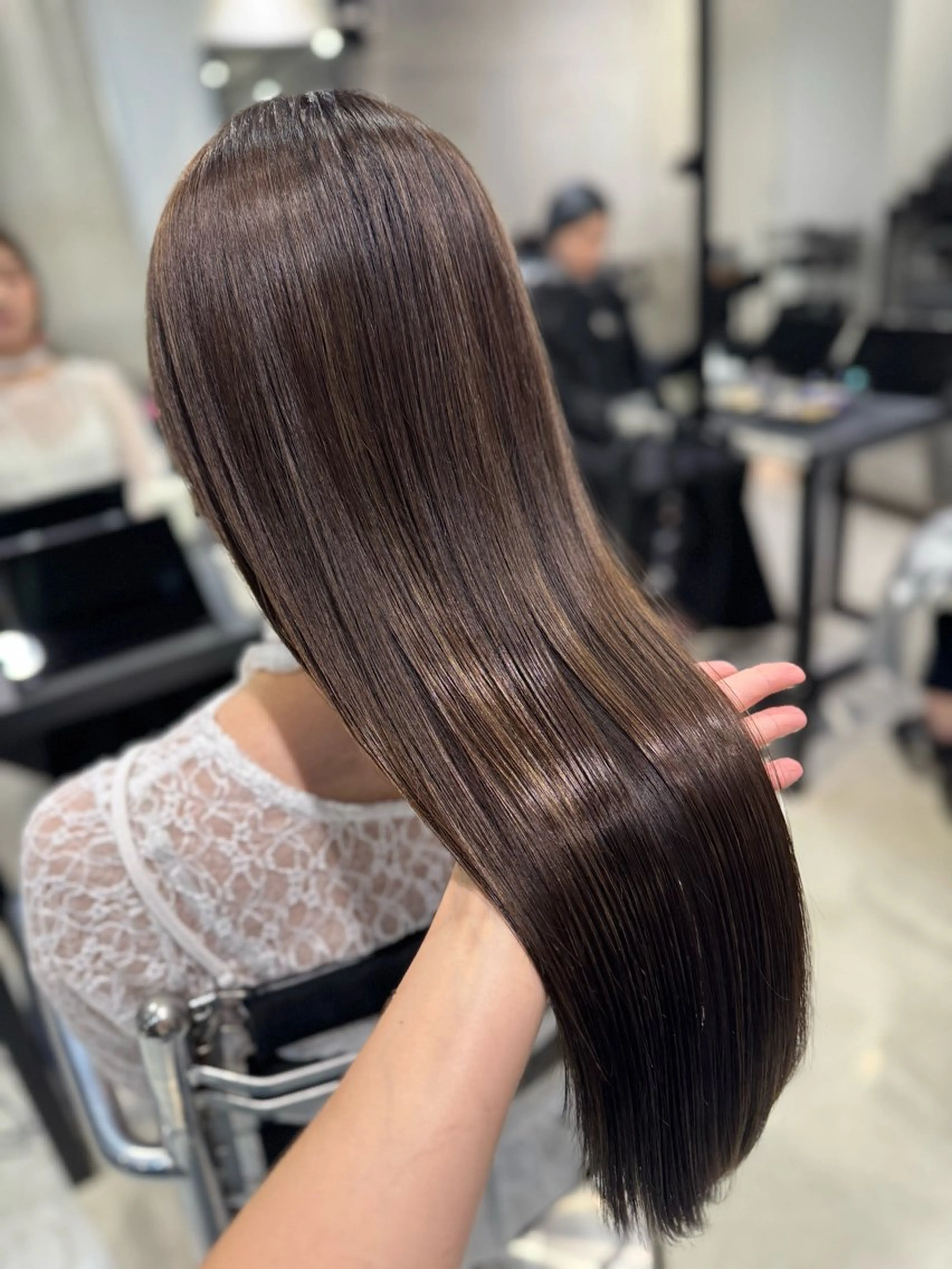 ロング カラー パーマ ヘアアレンジ ヘアカラー 透明感/オリーブ/ グレージュ/YUKAのヘアスタイル