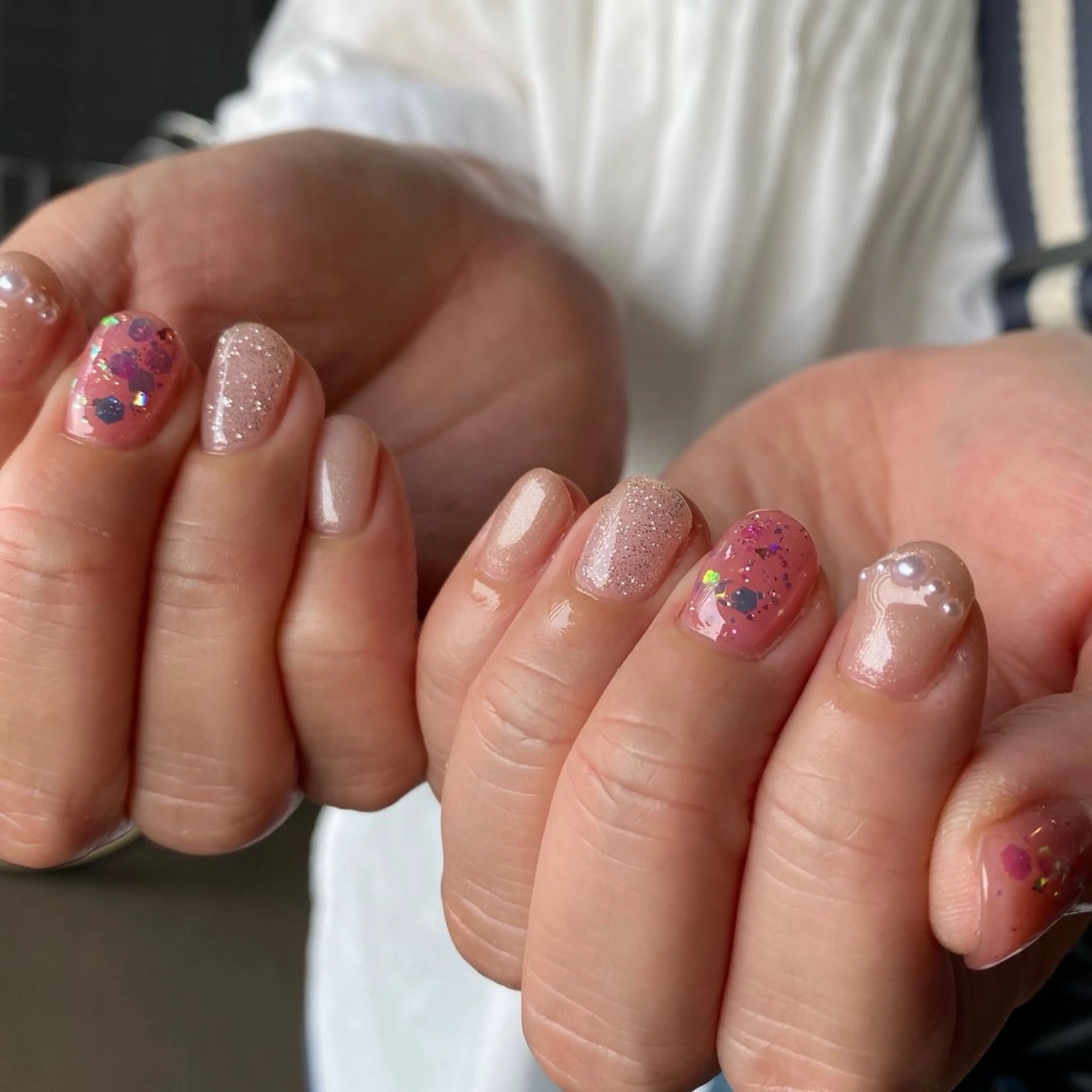 ネイル フラッシュネイル ガーリー 韓国ネイル ピンク amuse ニュアンス/個性派のネイルデザイン