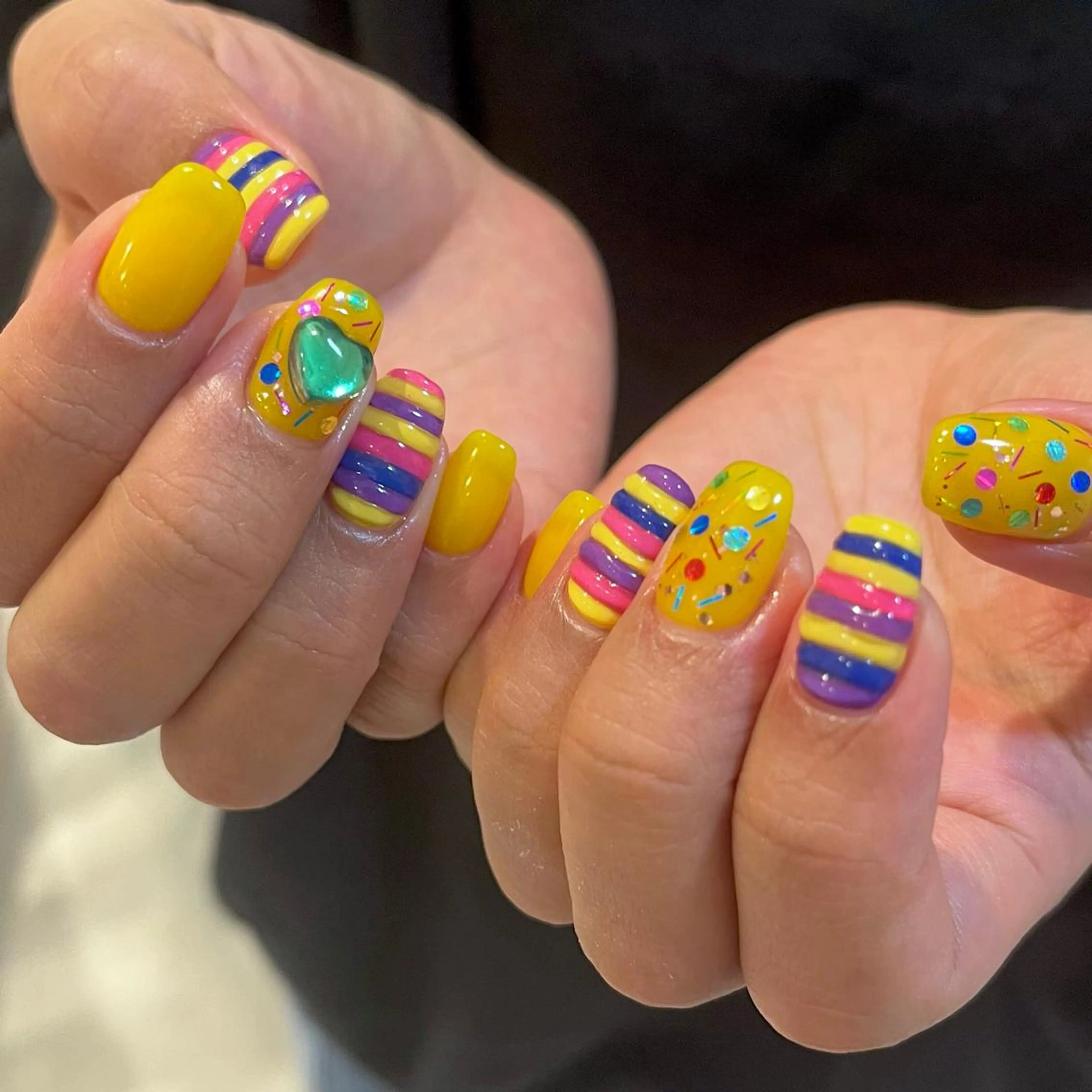 ネイル アートネイル ハート ホログラムネイル ぷっくりネイル パープル ハンドネイル フットネイル Para Sol nail　Maoのネイルデザイン