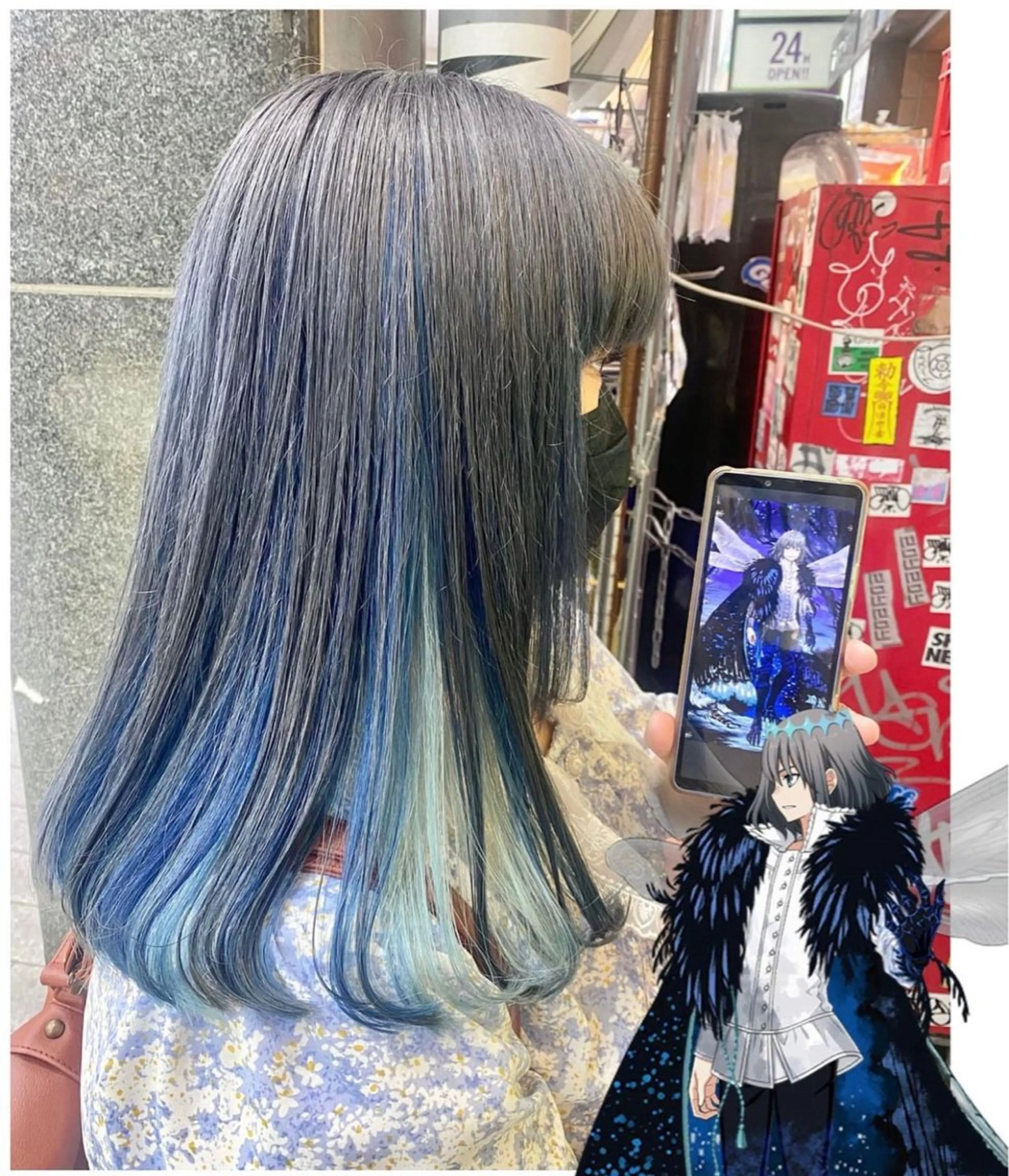 ミディアム カラー ブリーチ ブルーカラー デザインカラー ヘアカラー TSUNO🦖 派手髪/オタク美容師のヘアスタイル