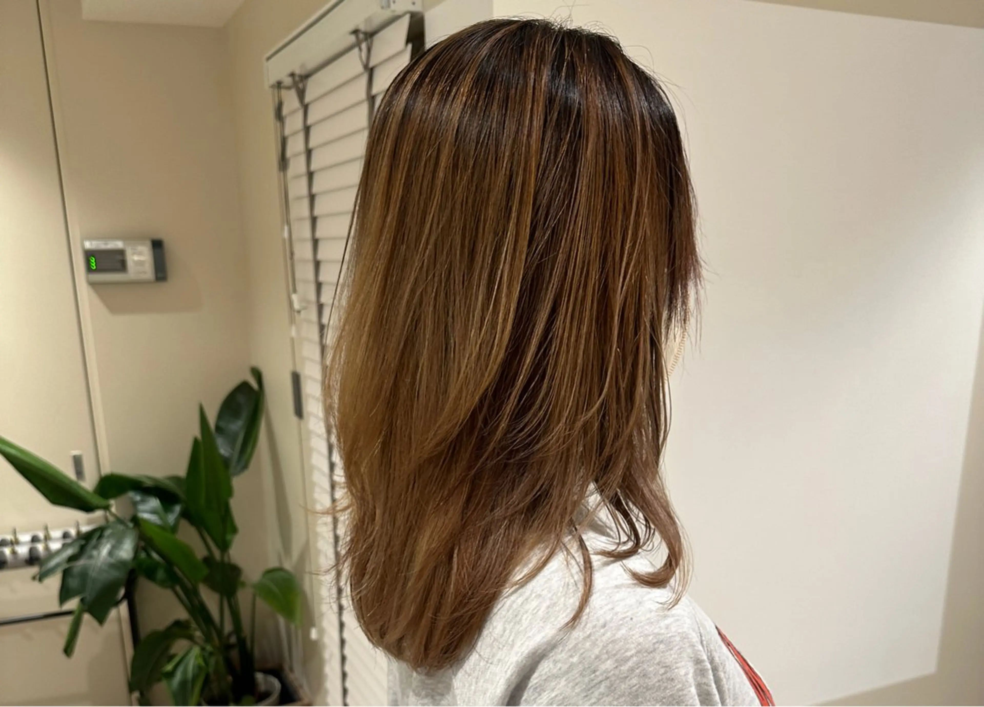 セミロング カラー バレイヤージュ レイヤーカット カット ヘアカラー 金ウンス 髪質改善カラーのヘアスタイル
