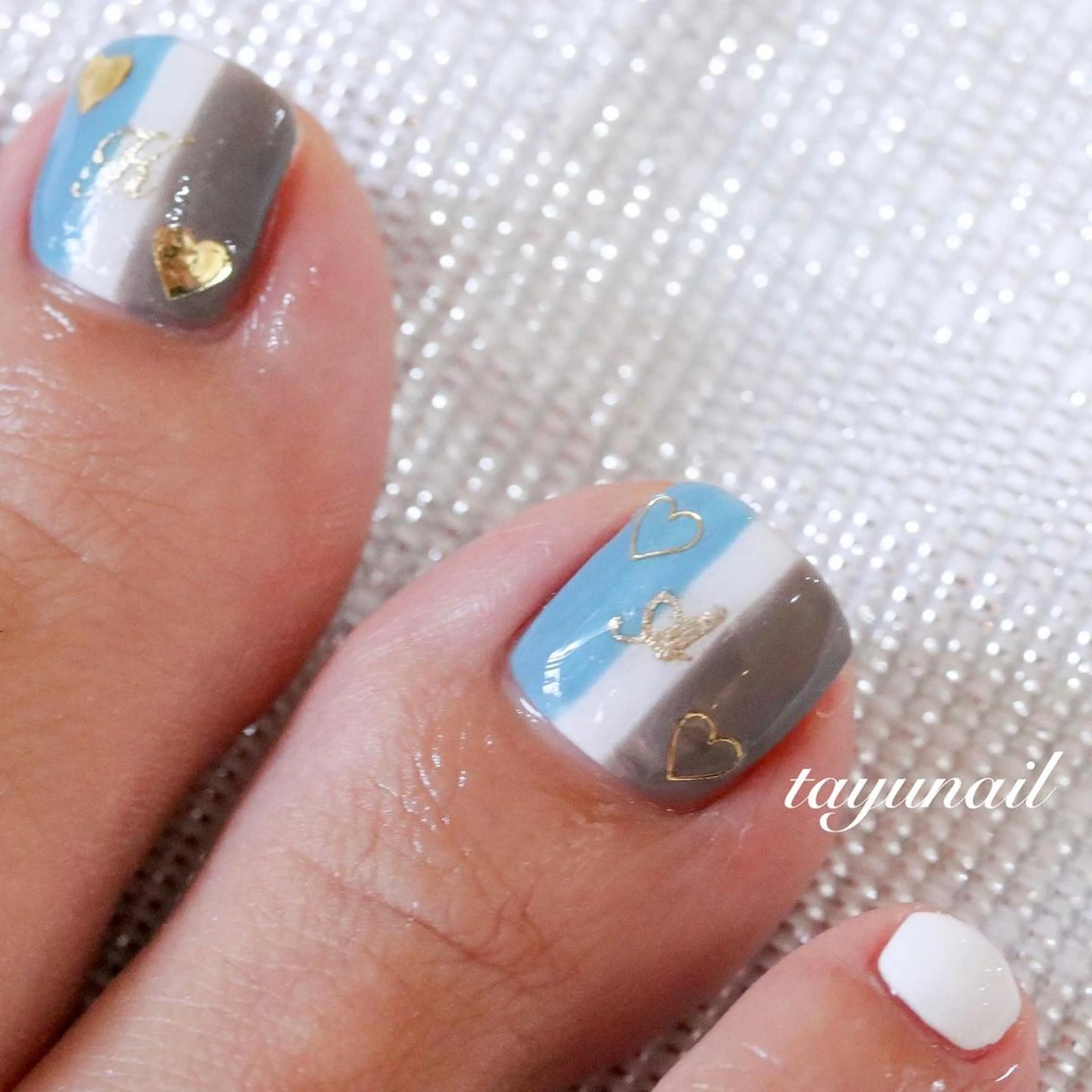 ネイル ブルー フットネイル ジェルネイル ハート 氷ネイル・うるうるネイル フットネイル ネイルサロン 【たゆnail】のネイルデザイン
