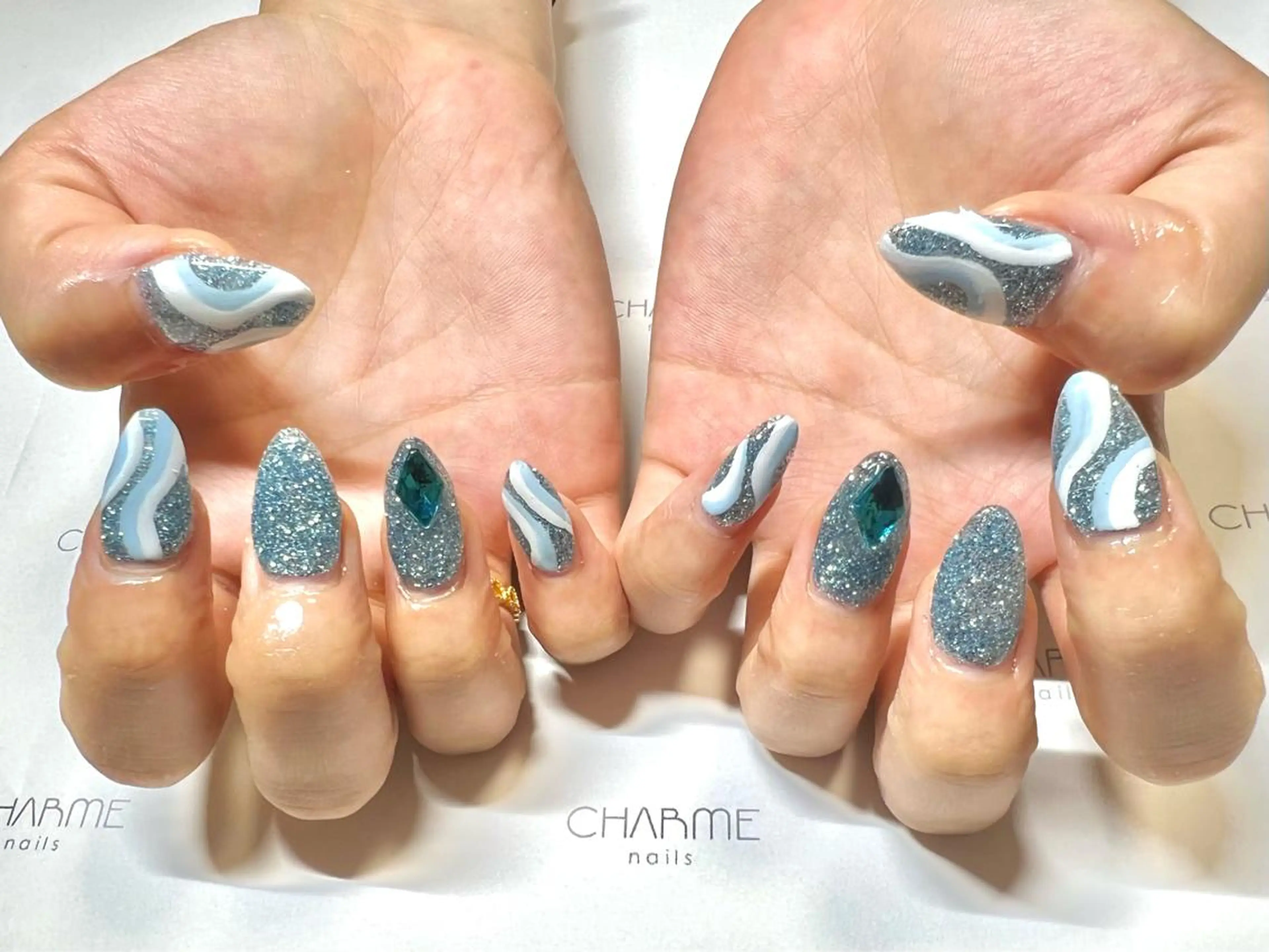 ネイル ブルー ハンドネイル CHARME 🤎〔RINA〕のネイルデザイン