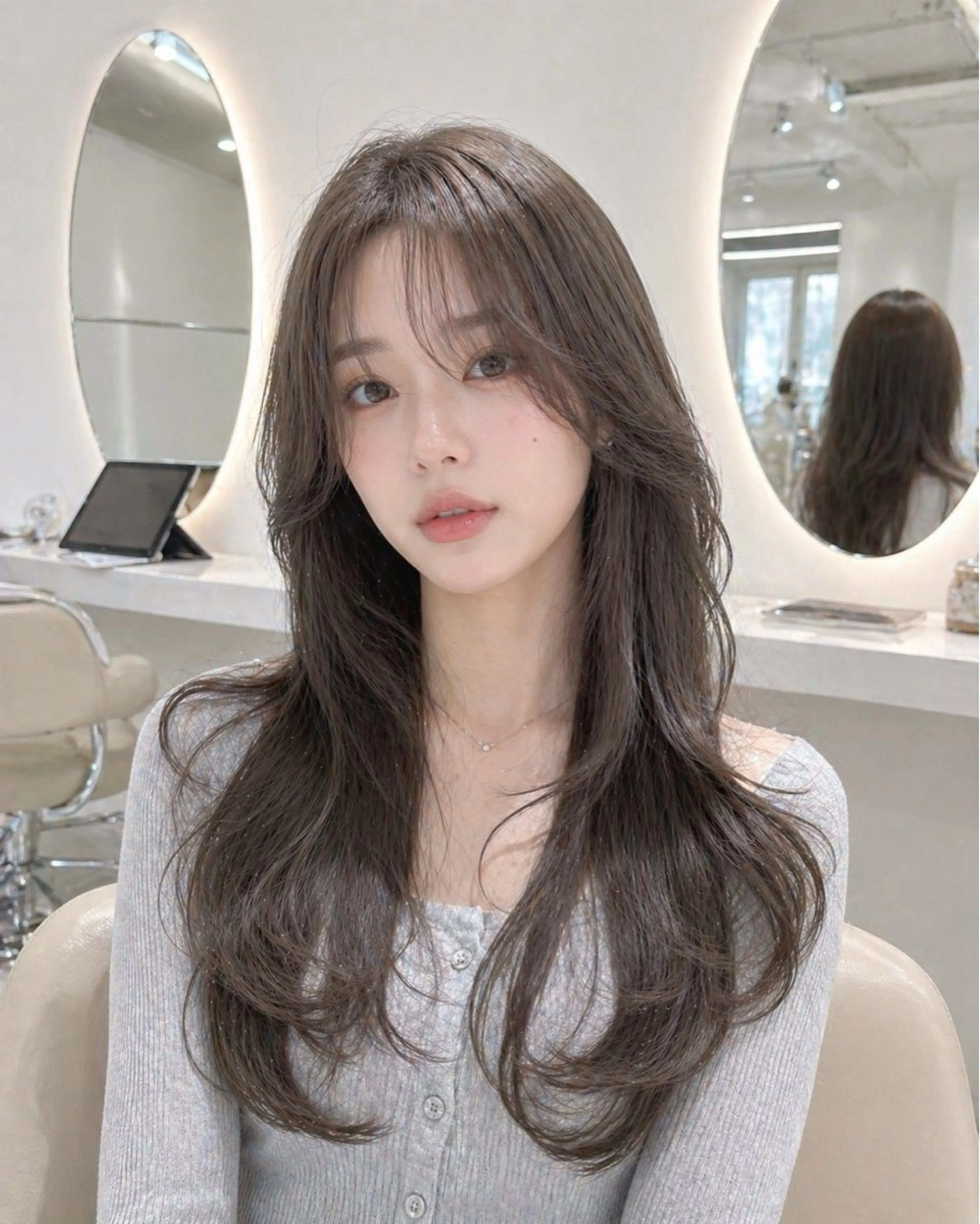セミロング カラー ベージュカラー ブリーチ 透明感カラー ダブルカラー グレージュ カット ヘアカラー トリートメント ヘアセット Ameri/髪質改善 /韓国ヘア🇰🇷のヘアスタイル