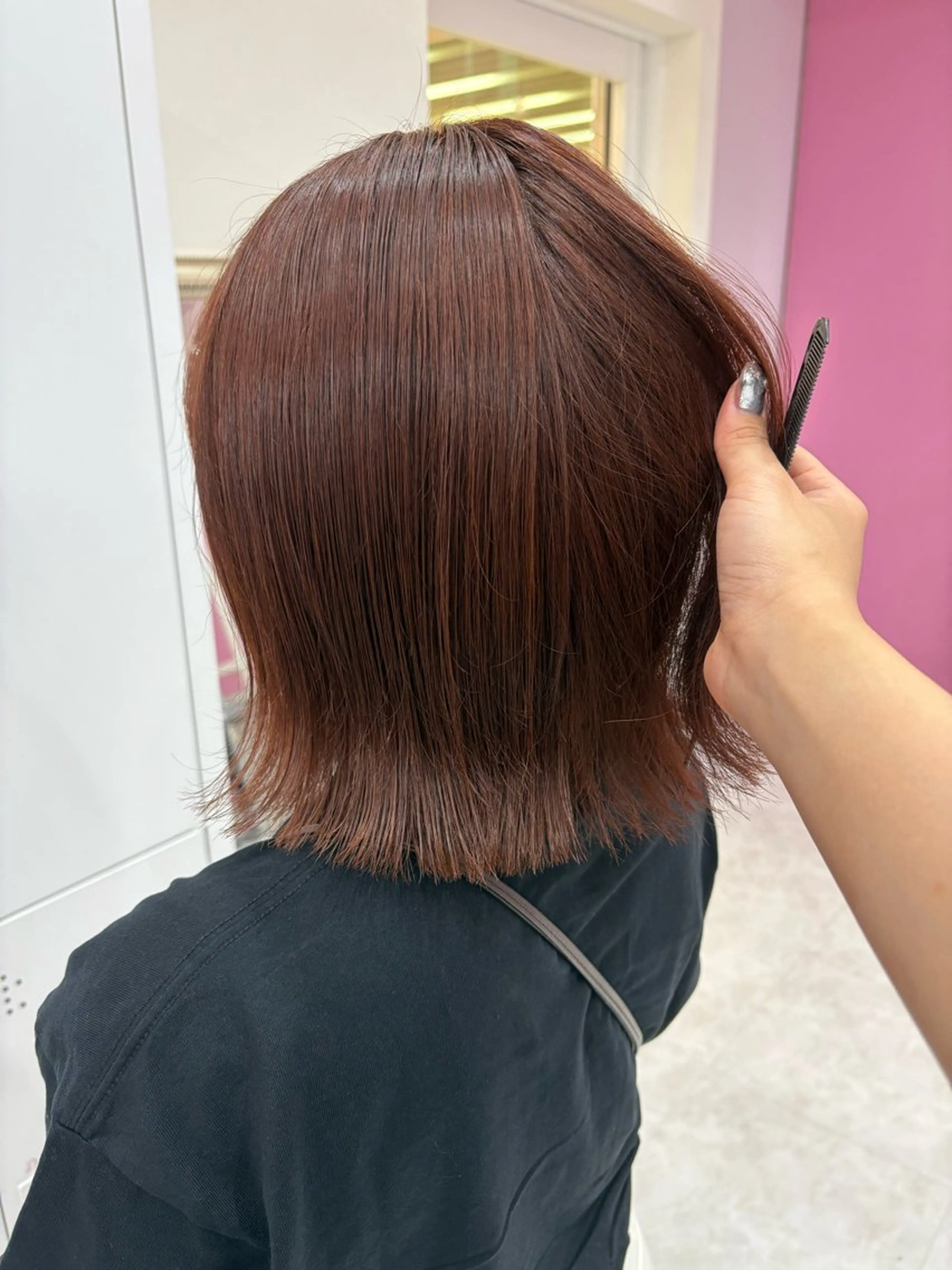 ミディアム カラー オレンジ Hirona 縮毛矯正/髪質改善のヘアスタイル