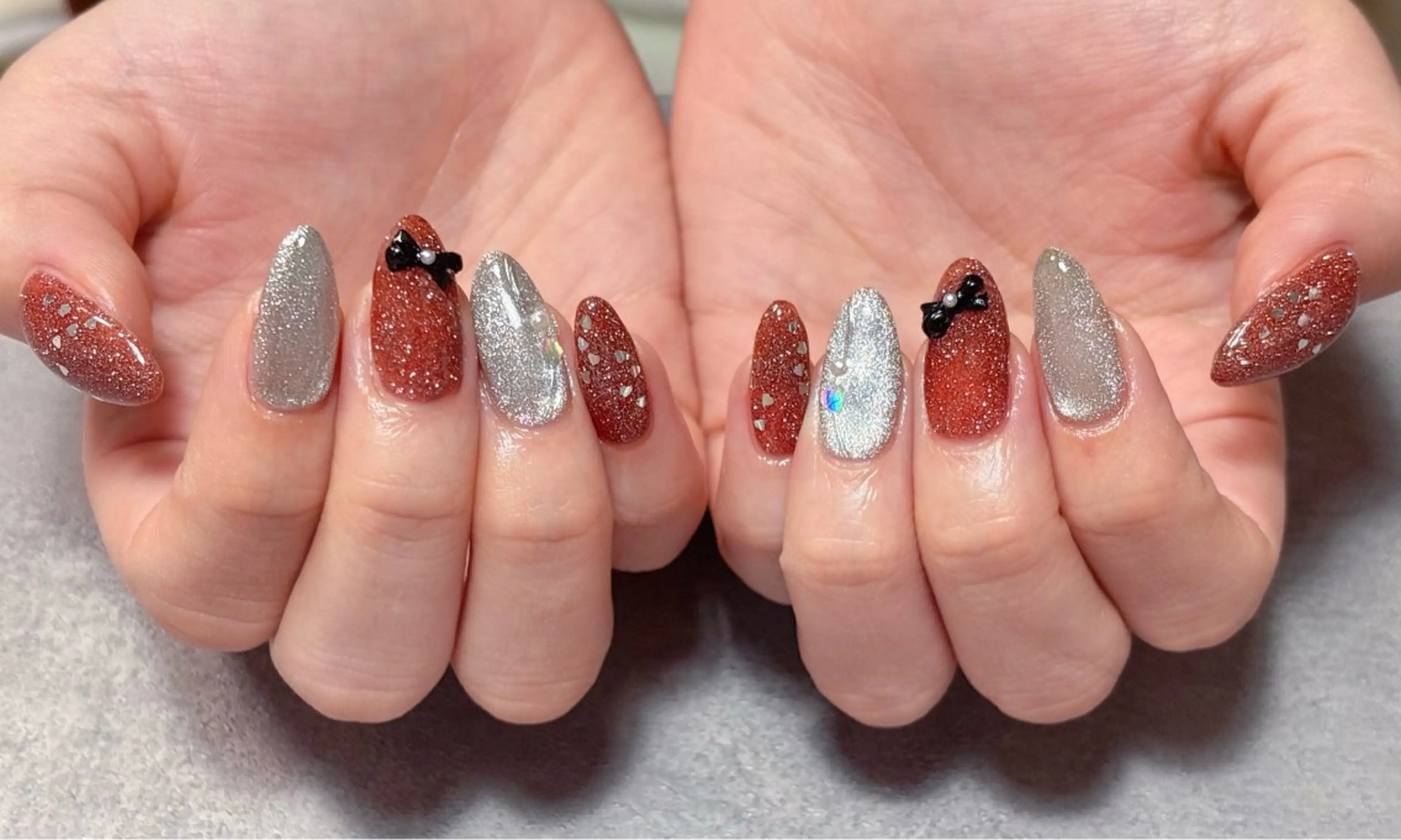 ネイル アートネイル ハート マグネットネイル リボン バレンタイン ハンドネイル ハンドケア ゆ か_Nails💫のネイルデザイン