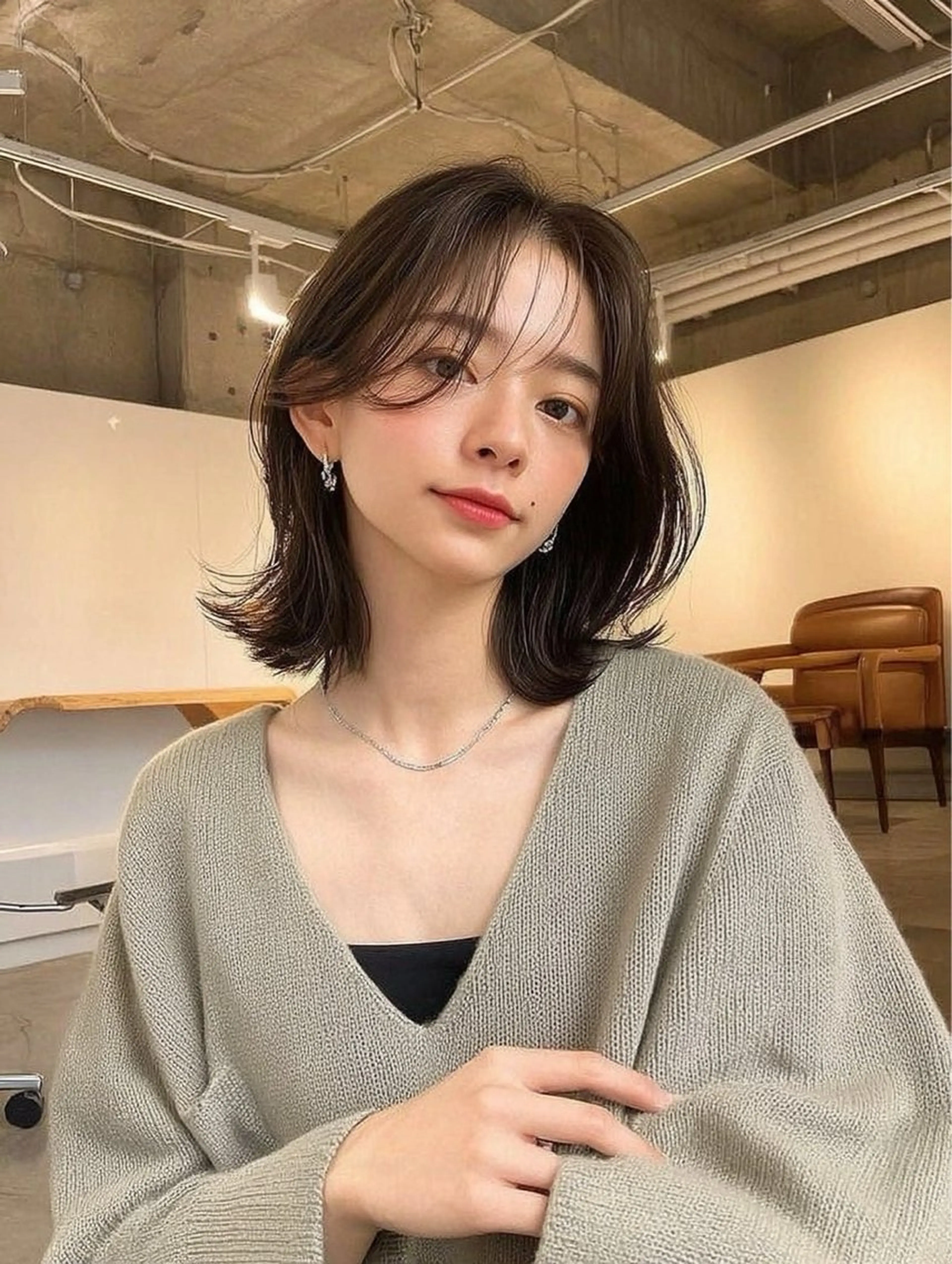 ミディアム ボブレイヤー ボブ 顔まわりレイヤー 韓国風ヘア レイヤーカット 岡田 望愛🫧のヘアスタイル