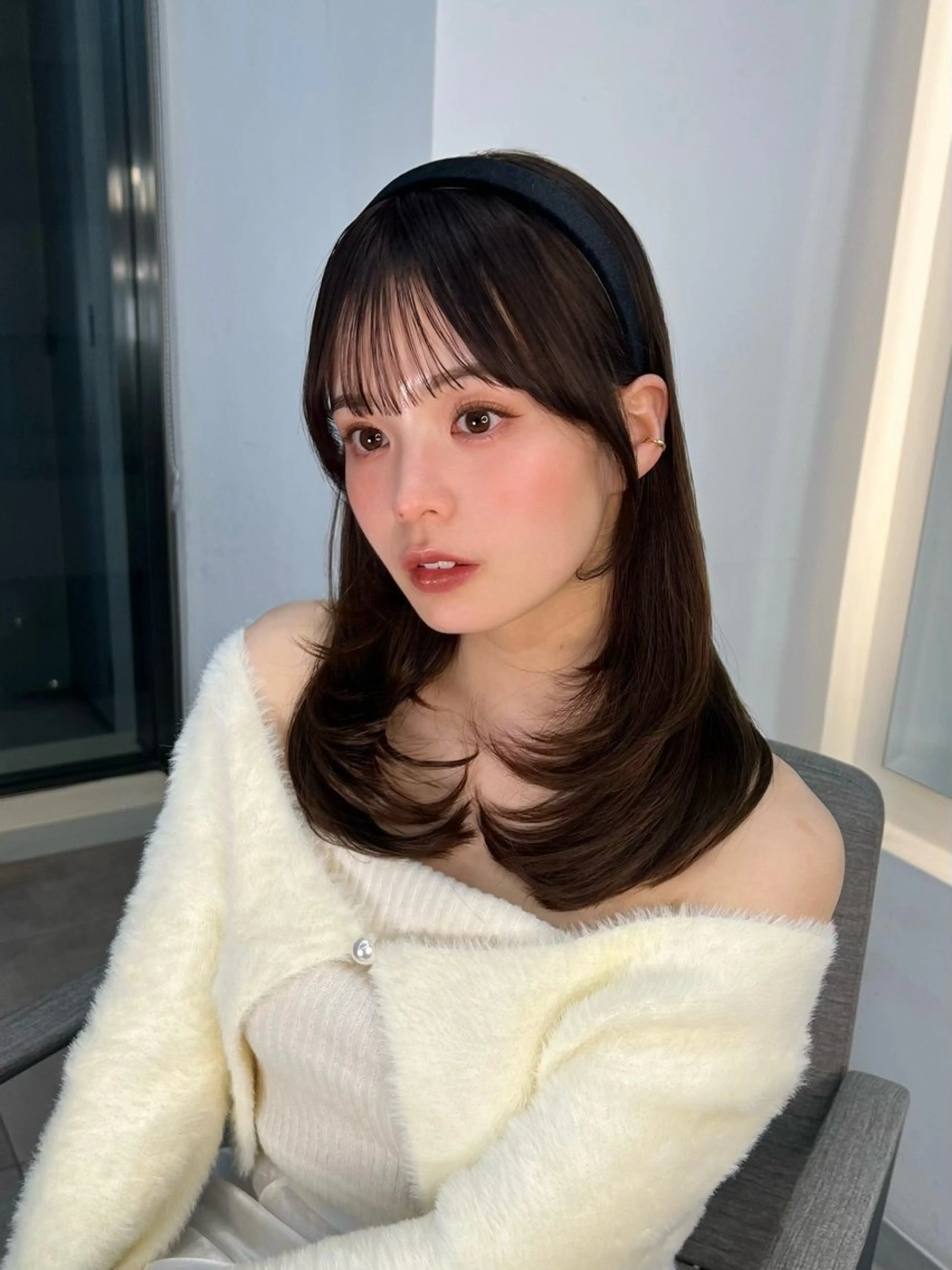 セミロング 顔周りカット レイヤーカット 💖艶韓国ヘア /新宿/山下颯子💖のヘアスタイル