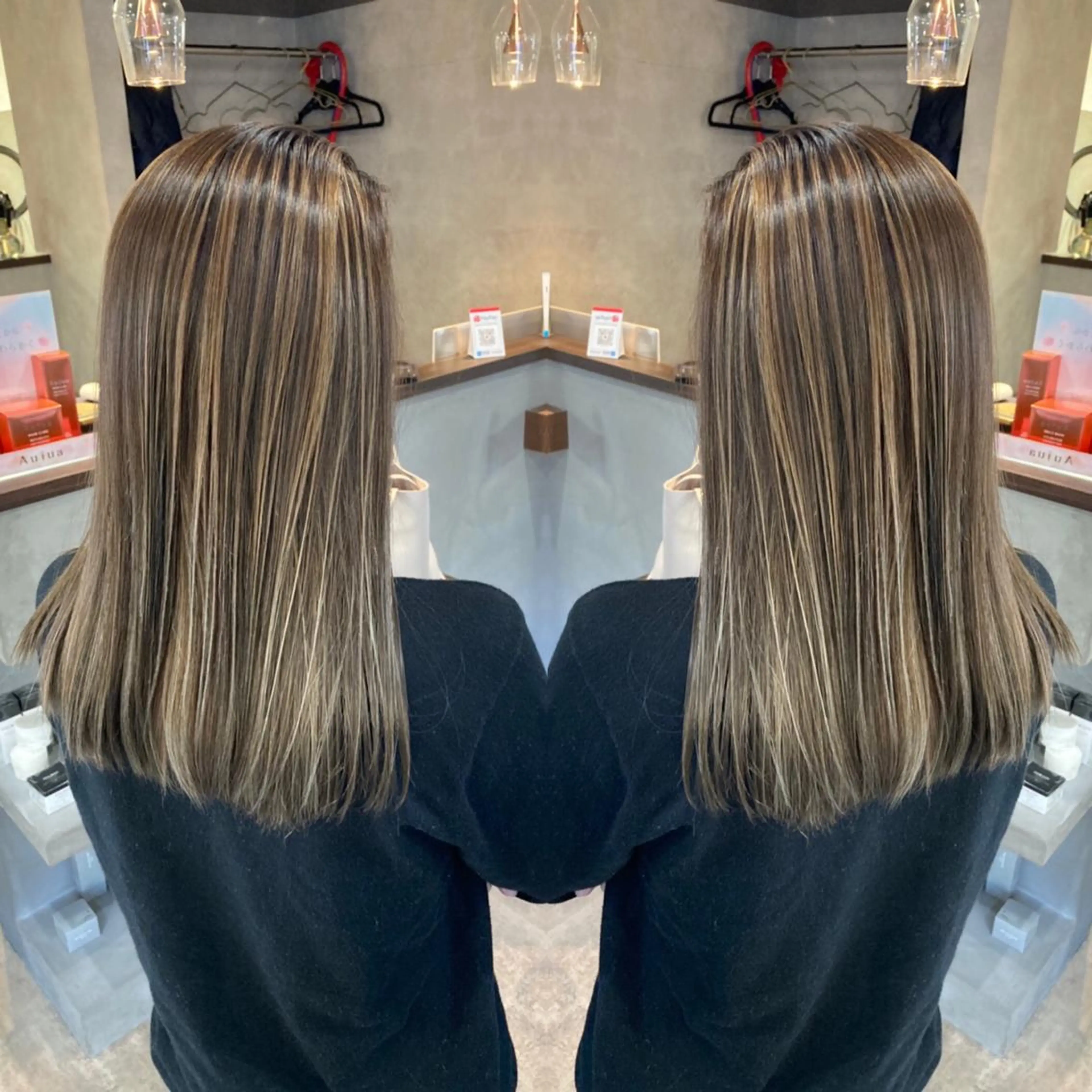 セミロング カラー ハイライトカラー ハイライト ヘアカラー トリートメント RIENSリエンス ✂️木村康二✂️のヘアスタイル