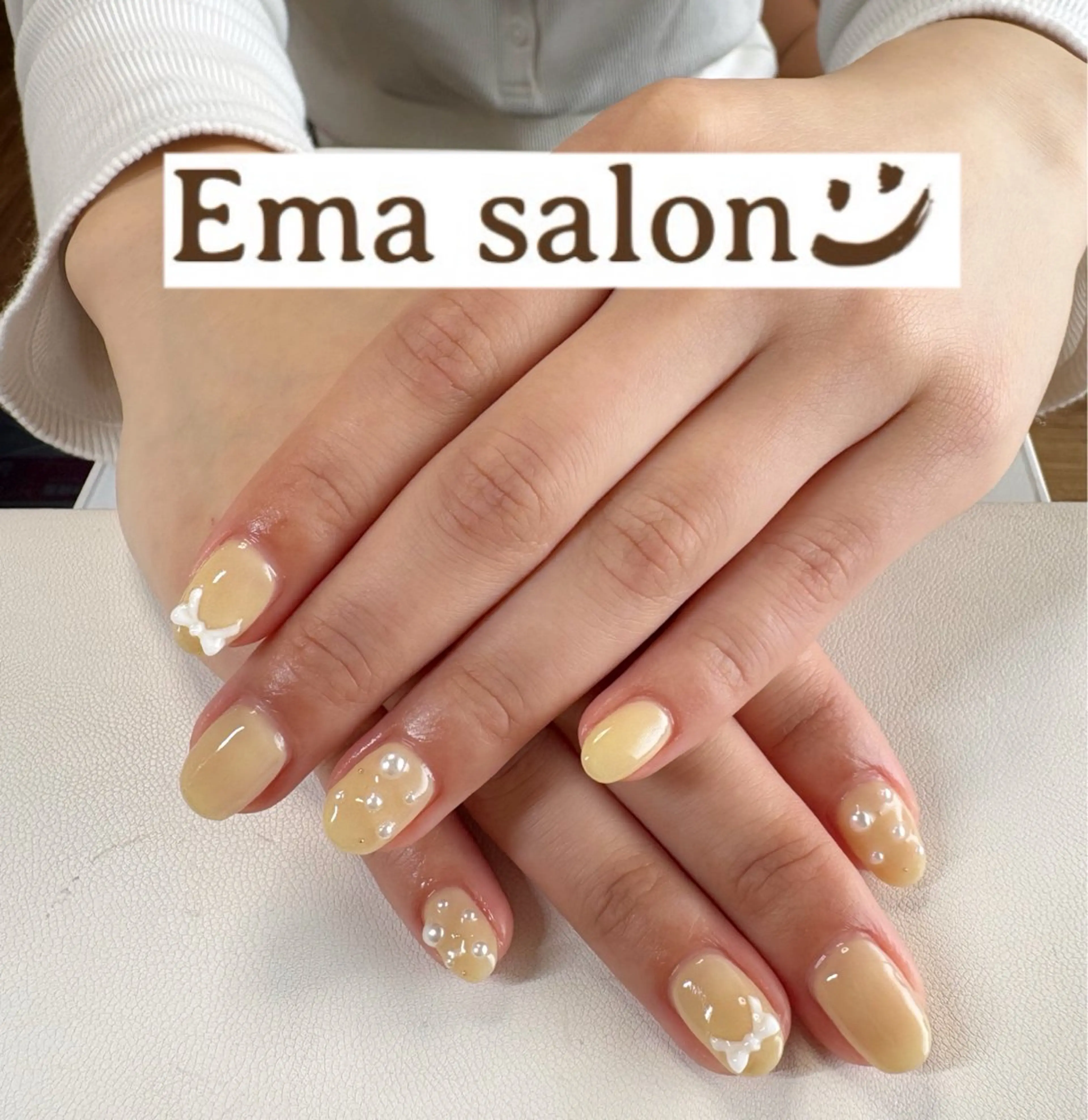 ネイル 持ち込み リボン ハンドネイル Ema salon hiromiのネイルデザイン