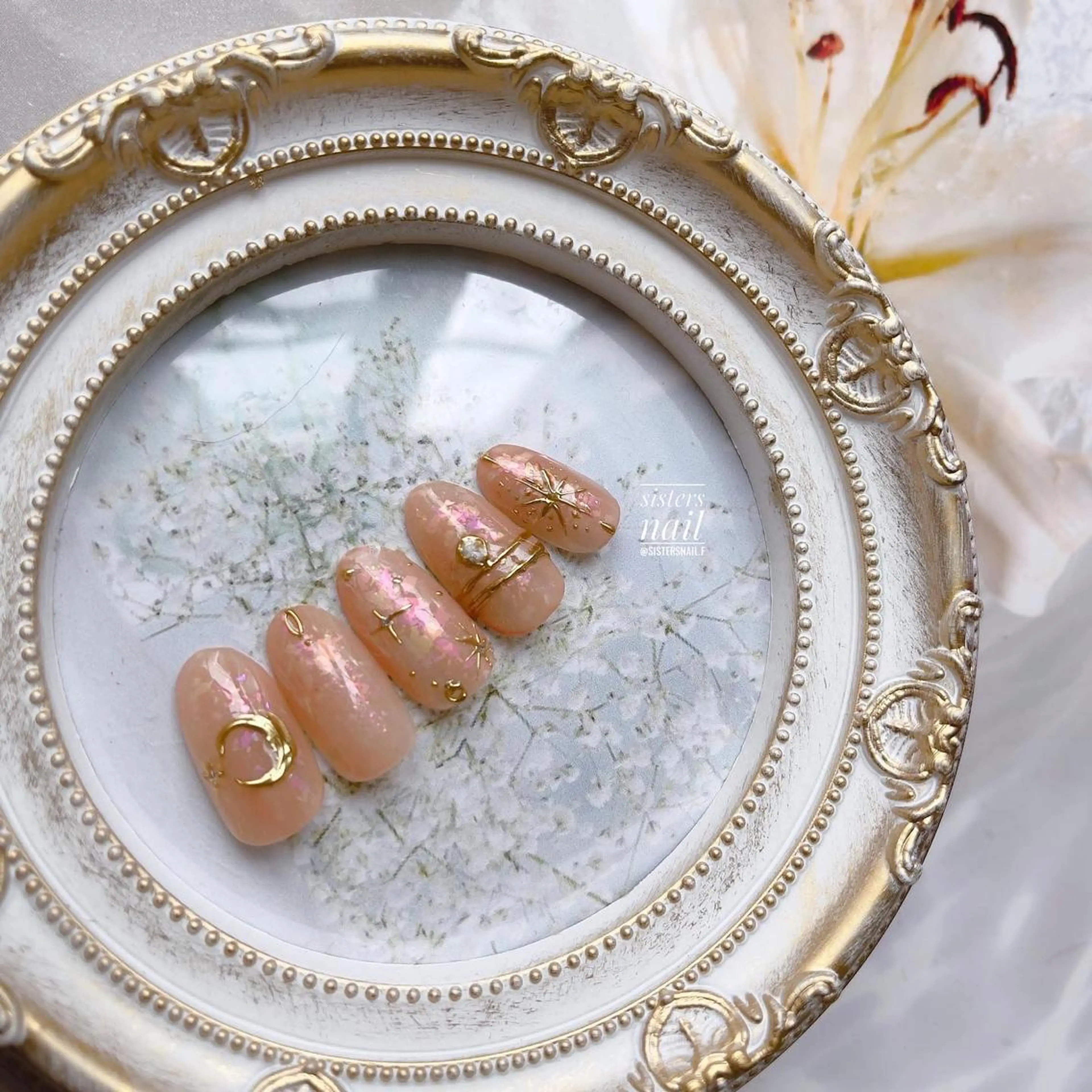 ネイル アートネイル オーロラネイル キラキラネイル ミラーネイル オレンジ sisters nail.fのネイルデザイン