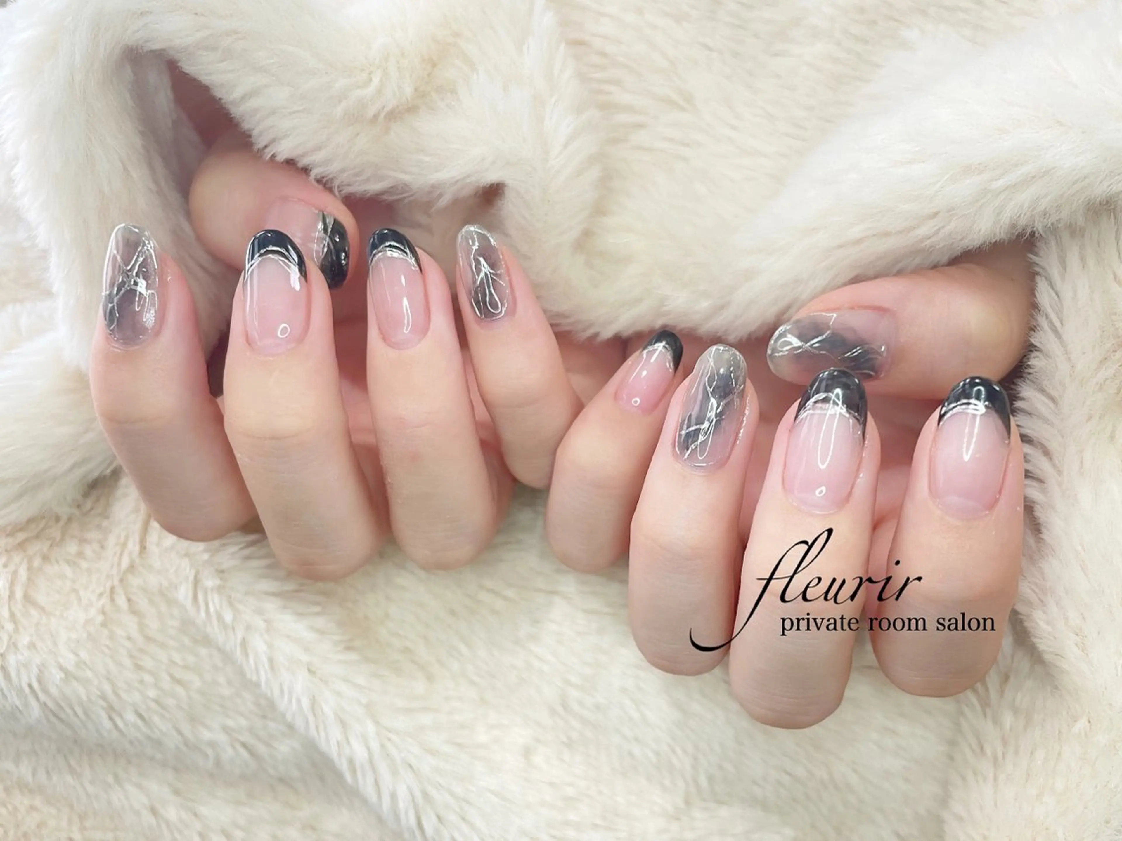 ネイル アートネイル フレンチネイル ミラーネイル シルバー フルリール 【プライベートサロンのネイルデザイン