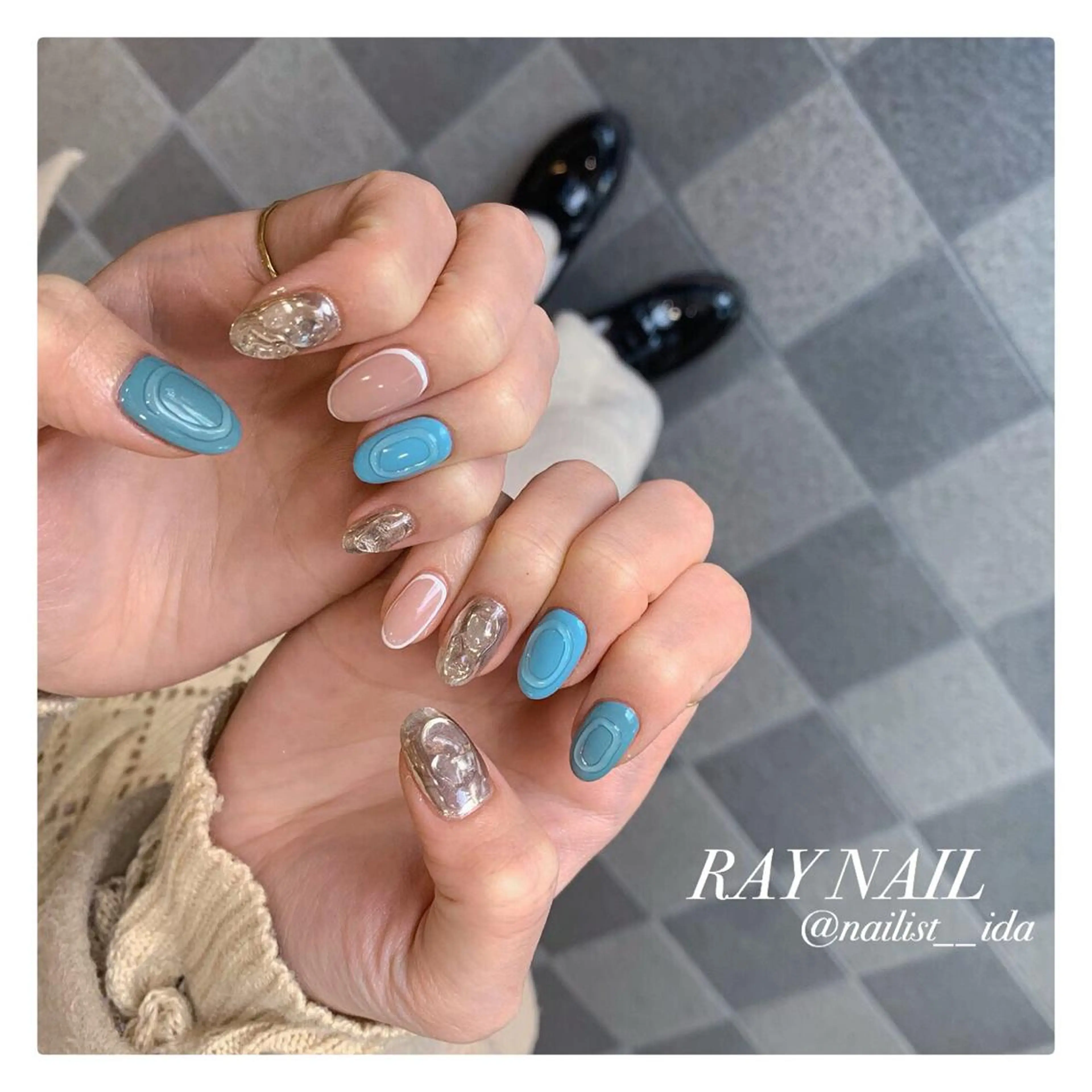 ネイル ブルー 春ネイル Arowa 伊田のネイルデザイン