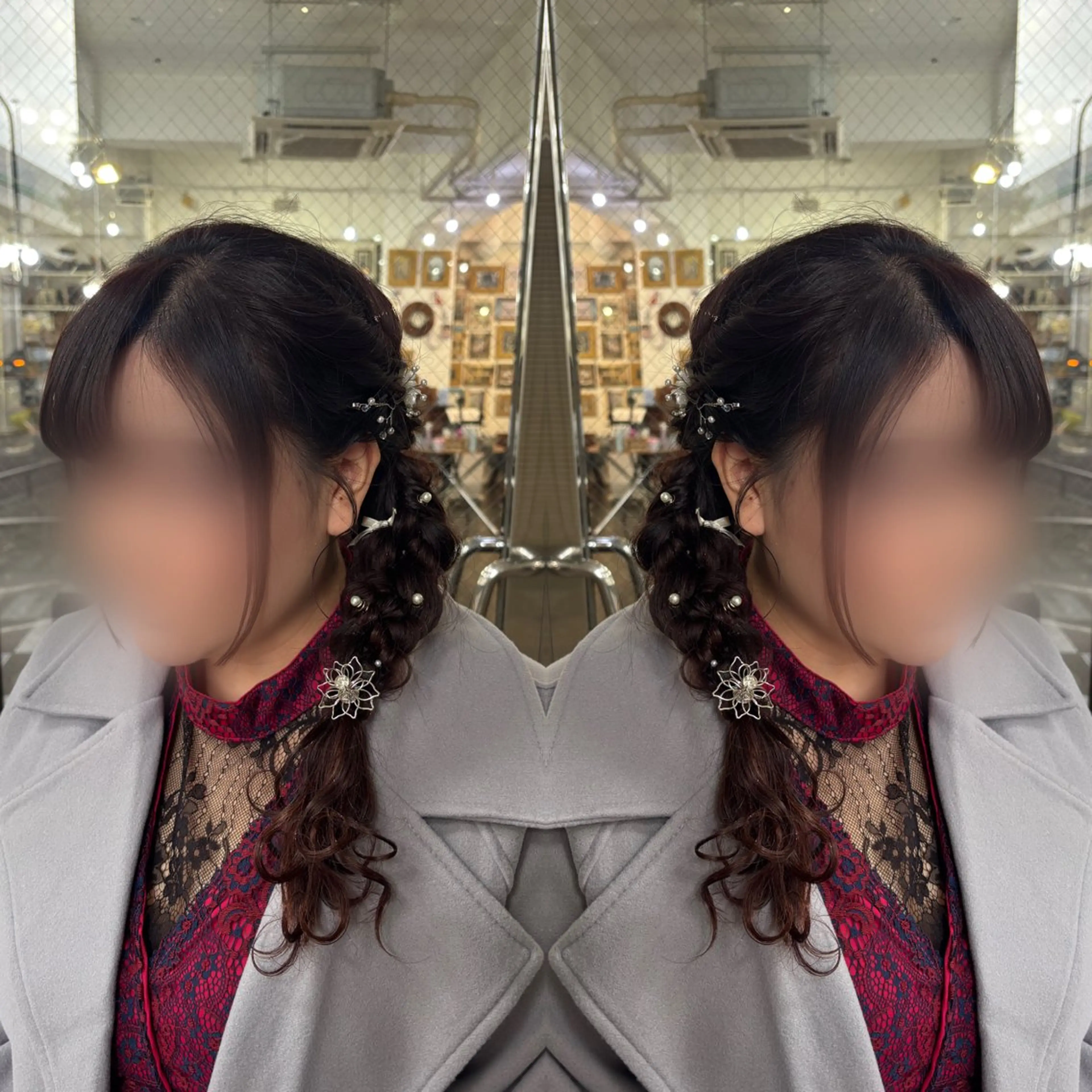 セミロング ヘアアレンジ ヘアセット 💎ハイトーン/艶 カラー モエカ💎のヘアスタイル