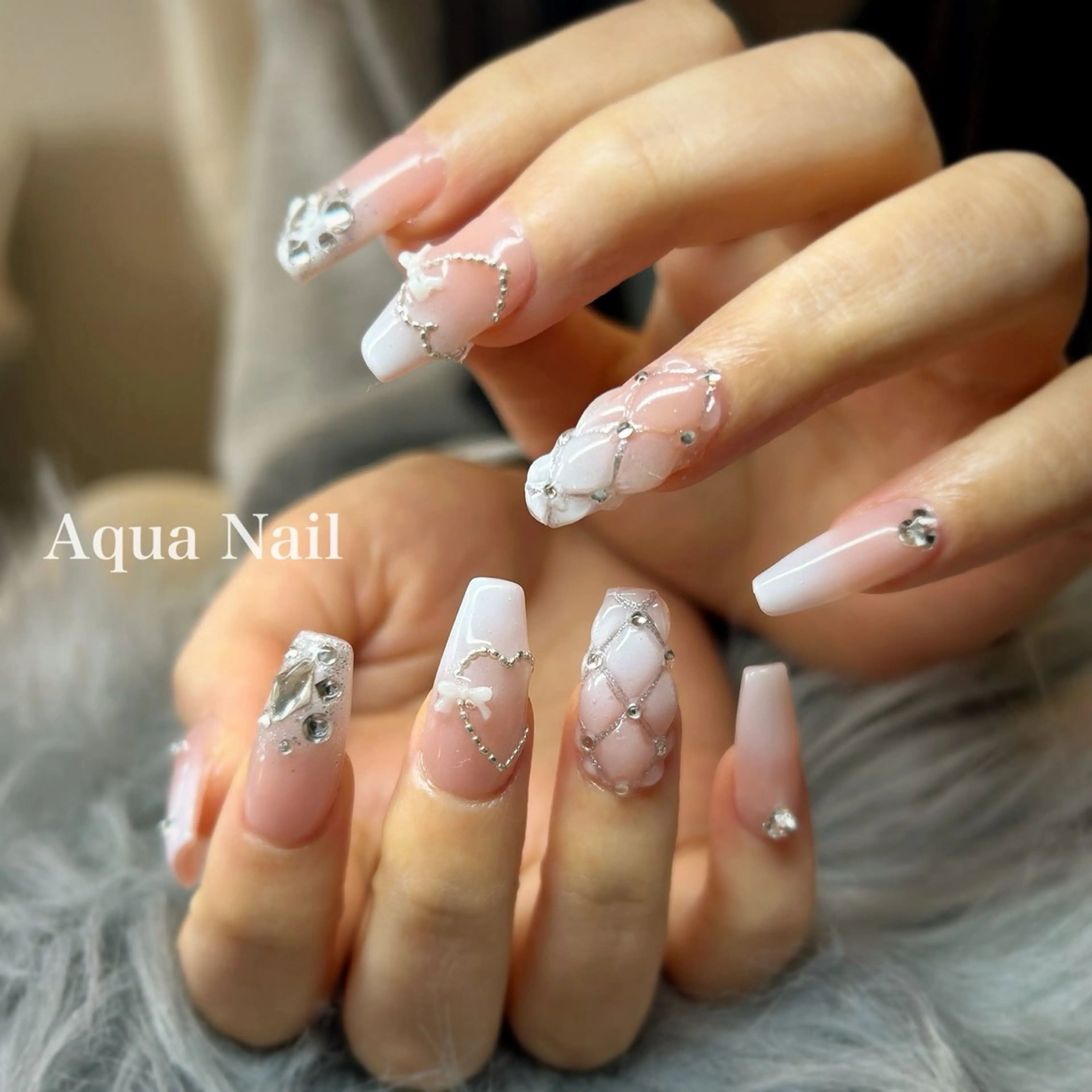 ネイル アートネイル リボン ハンドネイル AQUA NAILのネイルデザイン