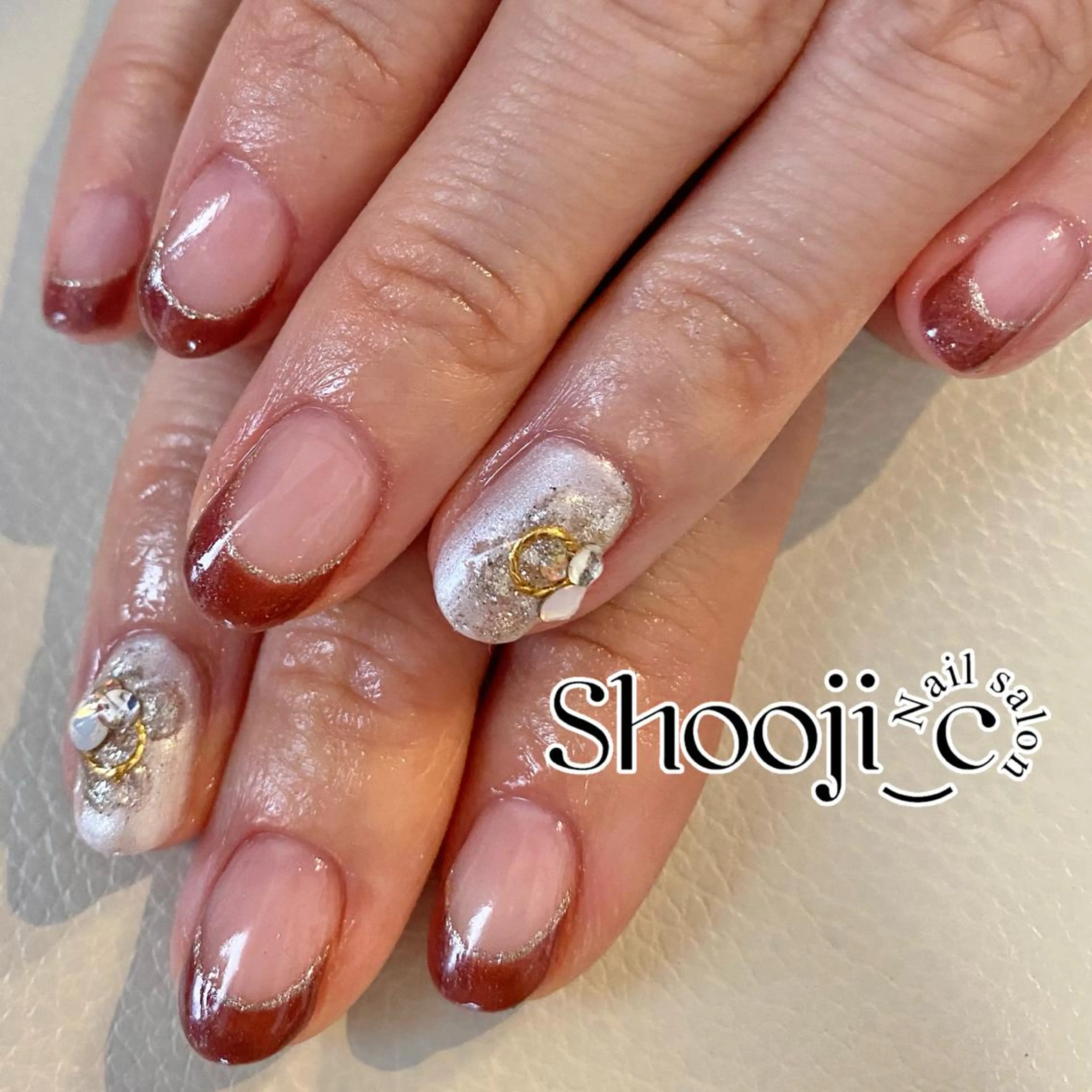 ネイル アートネイル フレンチネイル ラメ(グリッター) ストーンネイル Shooji_c Nail salonのネイルデザイン