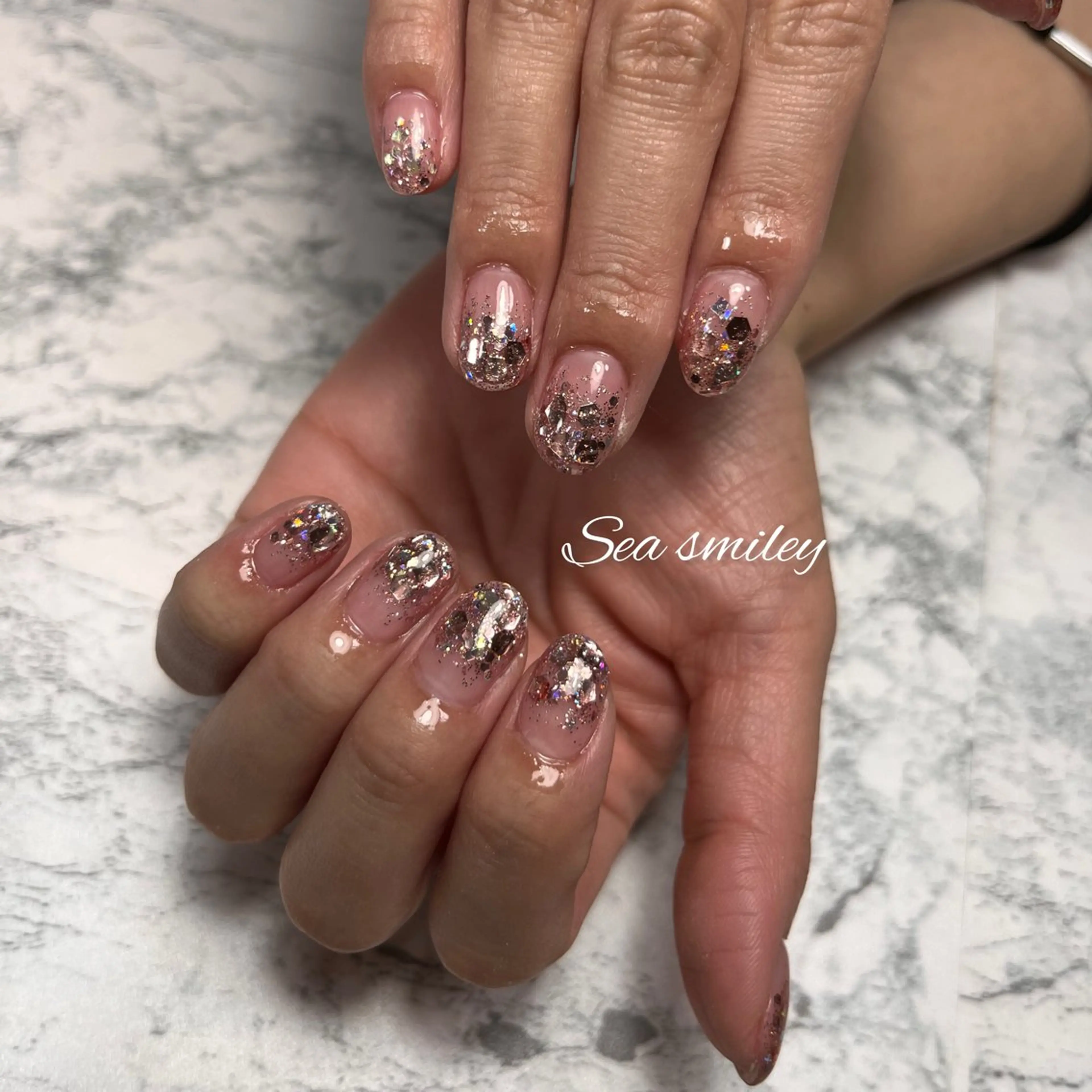 ネイル ラメ(グリッター) ハンドネイル Sea smiley シースマイリーのネイルデザイン