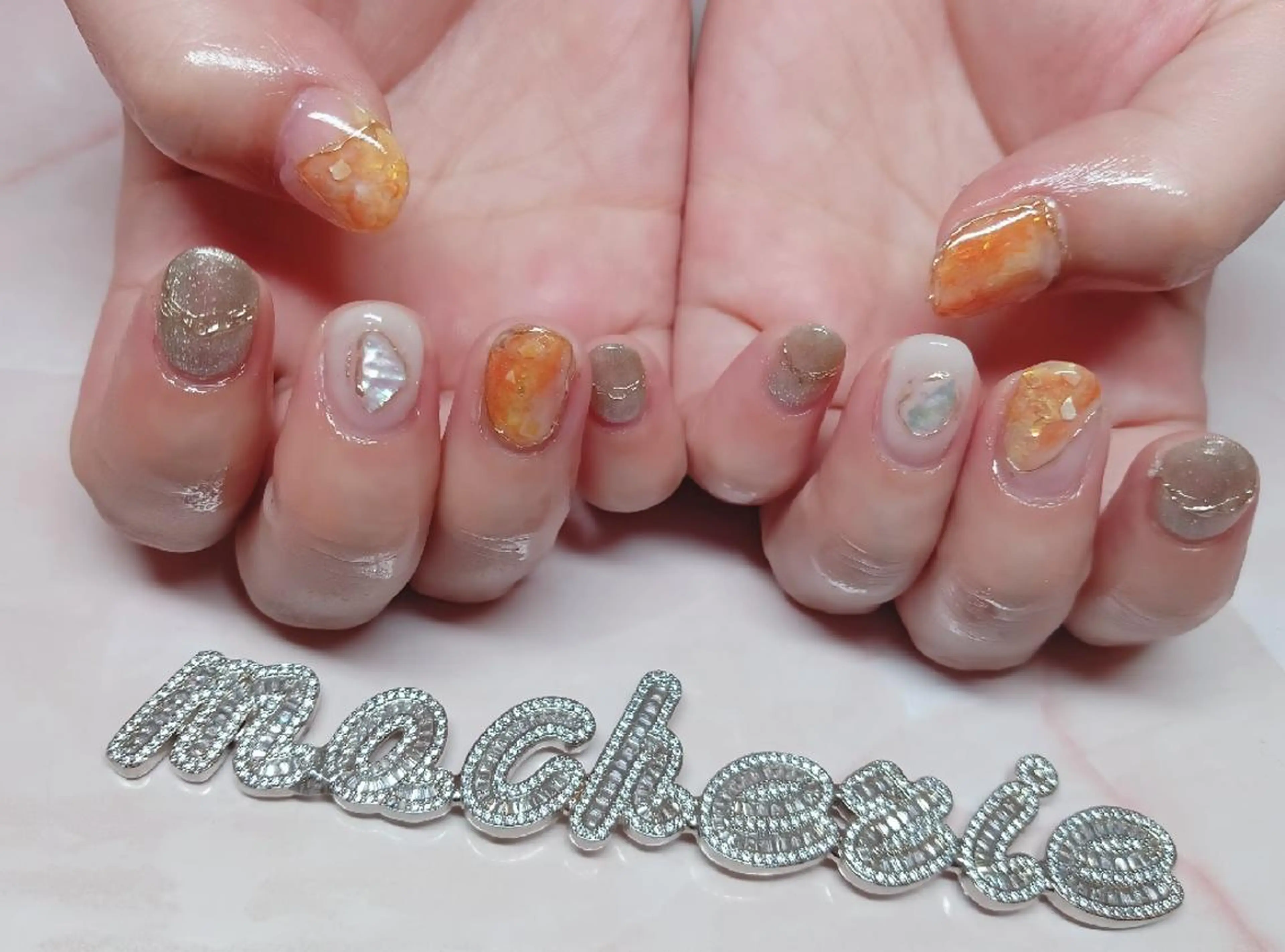 ネイル ニュアンスネイル オレンジ ハンドネイル Nail Salon macherieのネイルデザイン