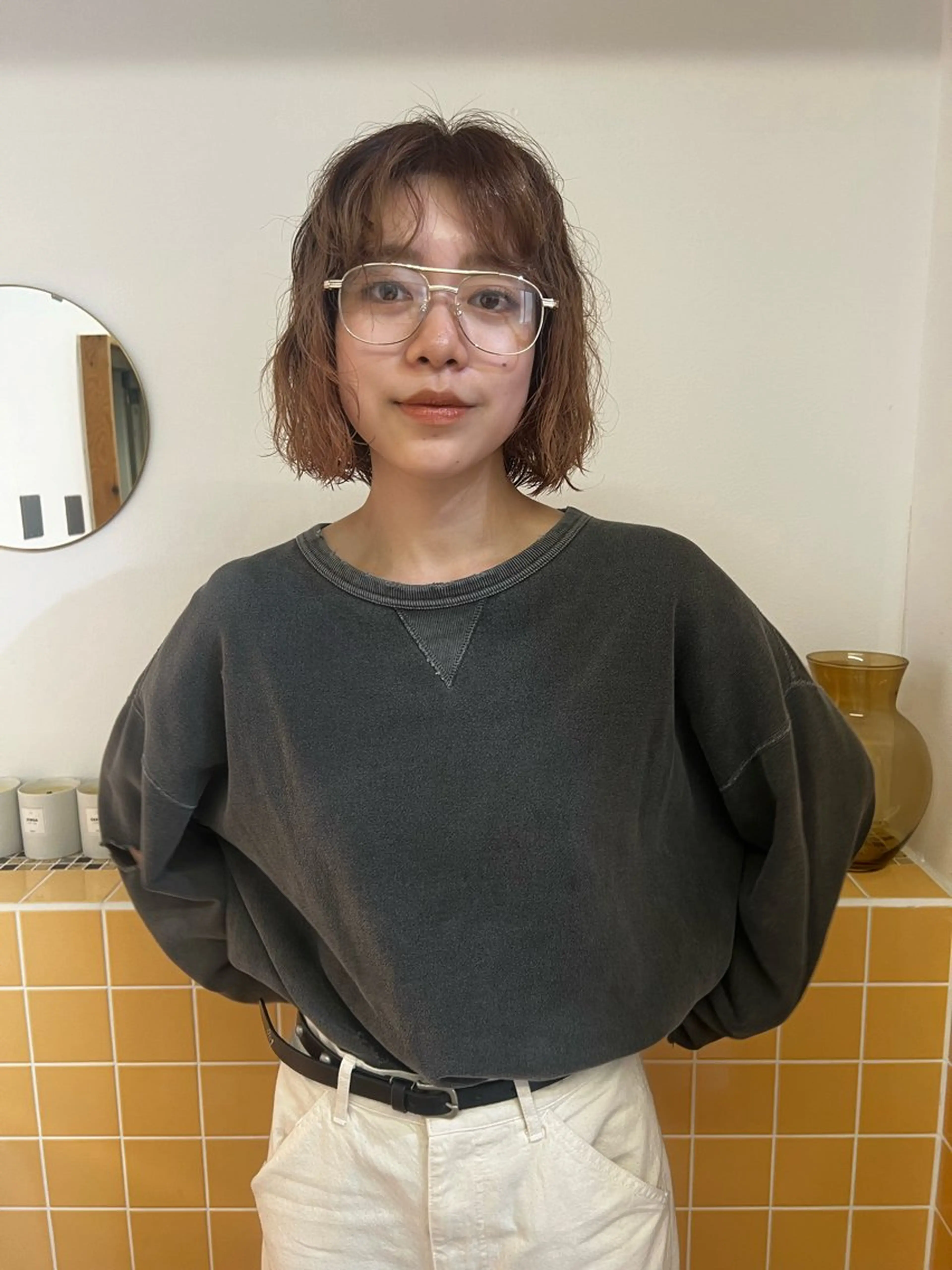 セミロング カラー パーマ nishido ハイライト/パーマのヘアスタイル