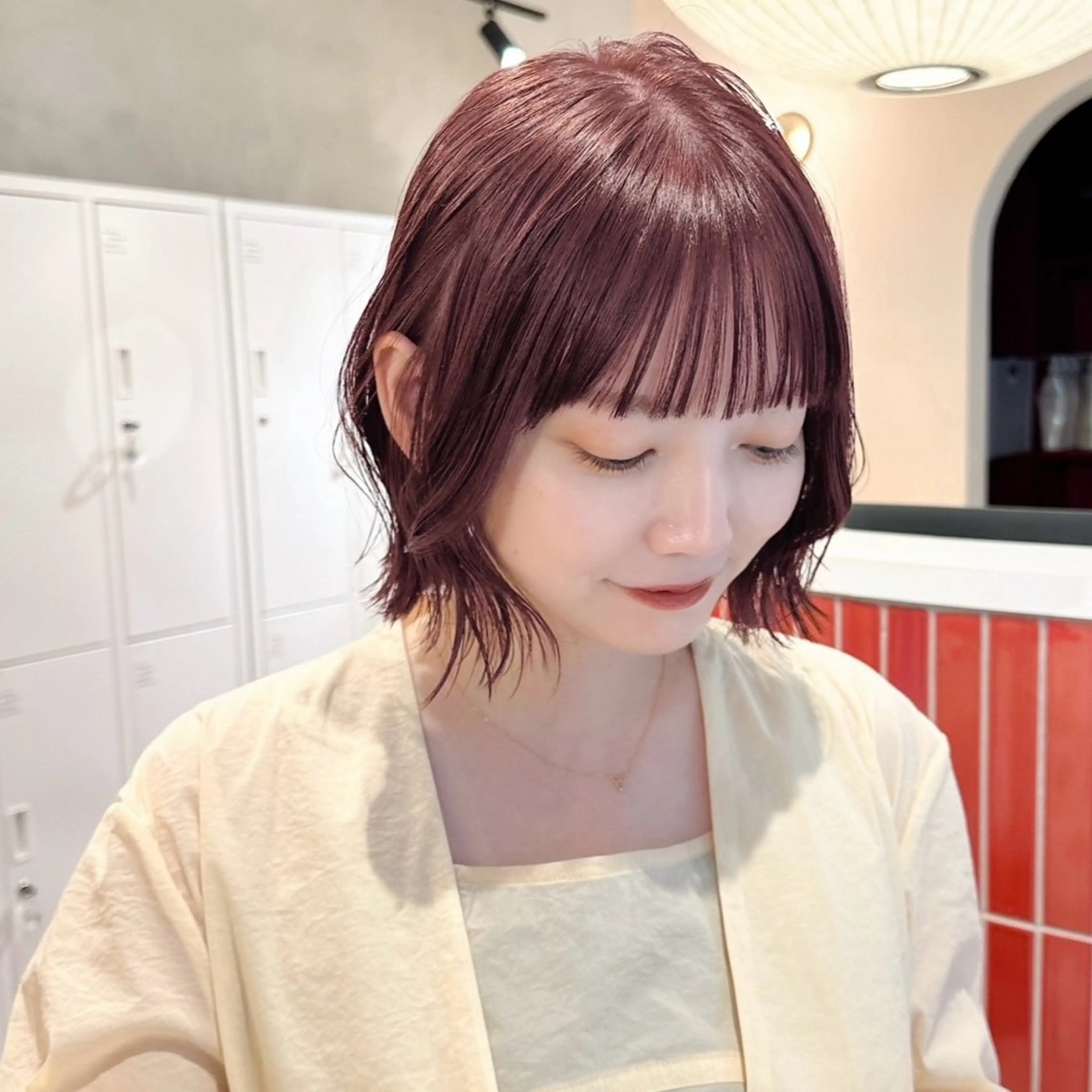 ミディアム ピンクブラウン ボブ レイヤーカット 🧸🫧暖色/ボブ/ 橋本美柚🫧🧸のヘアスタイル