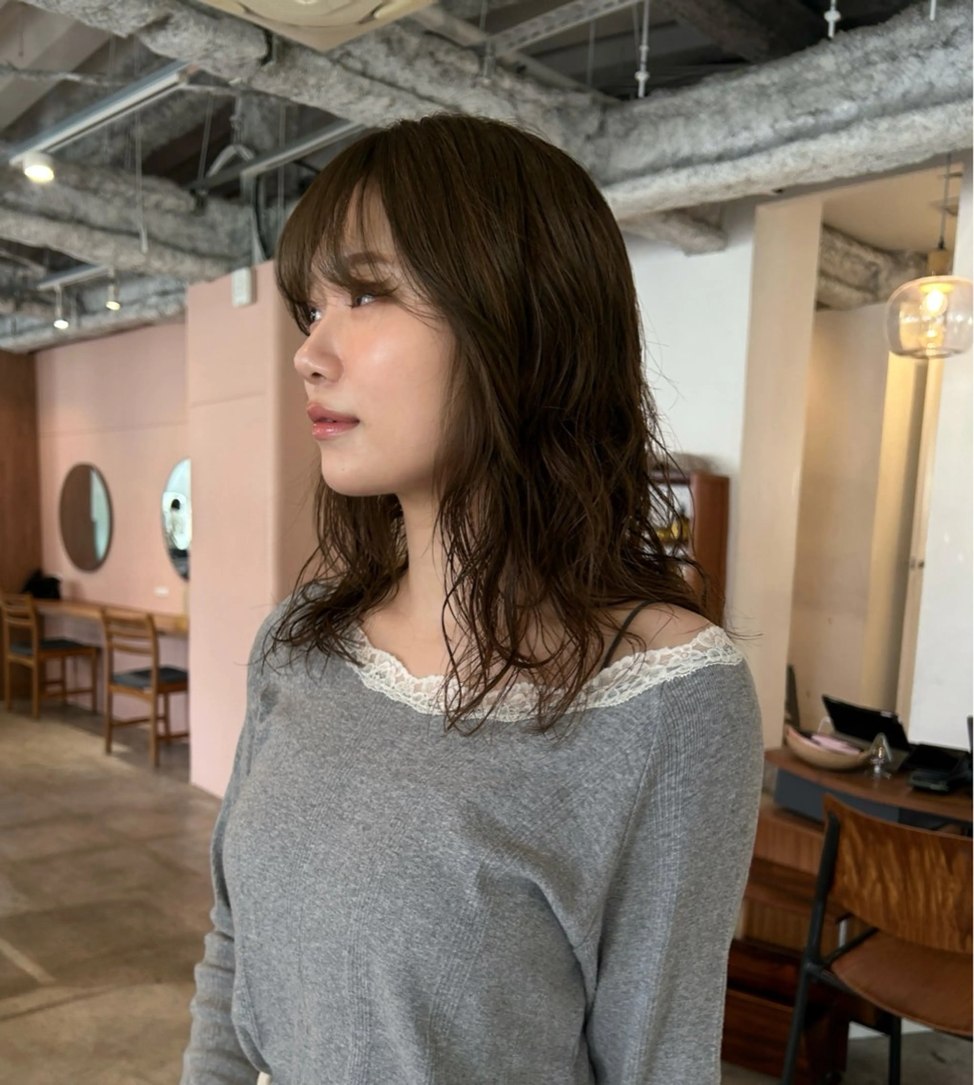 ミディアム カラー パーマ ミディアムパーマ カット ヘアカラー パーマ 縮毛矯正 トリートメント 🎀suzuna 透明感colorのヘアスタイル