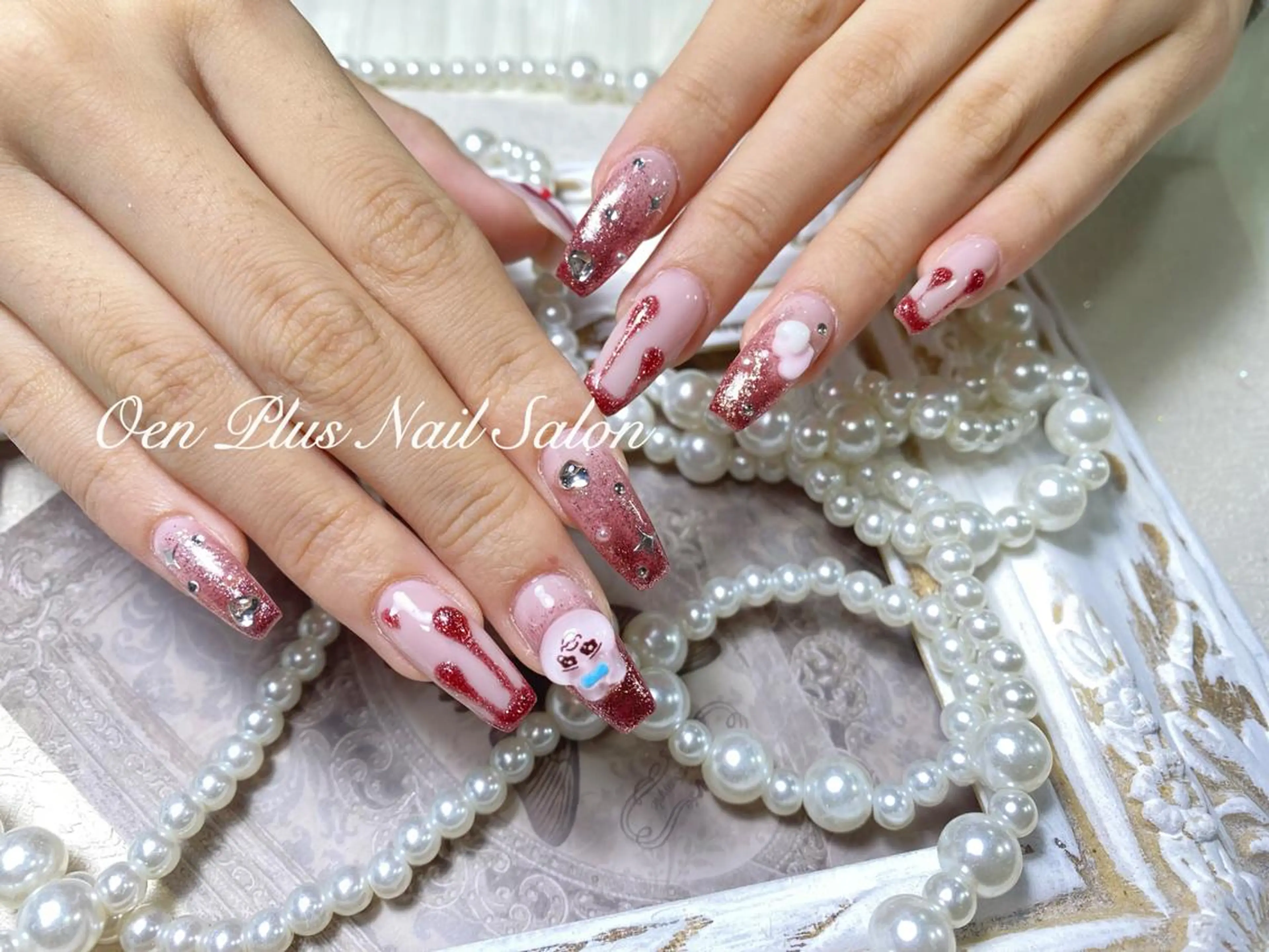 ネイル 持ち込み スカルプネイル ネイルチップ 冬ネイル クリスマス ハンドネイル One plus StudioNailのネイルデザイン