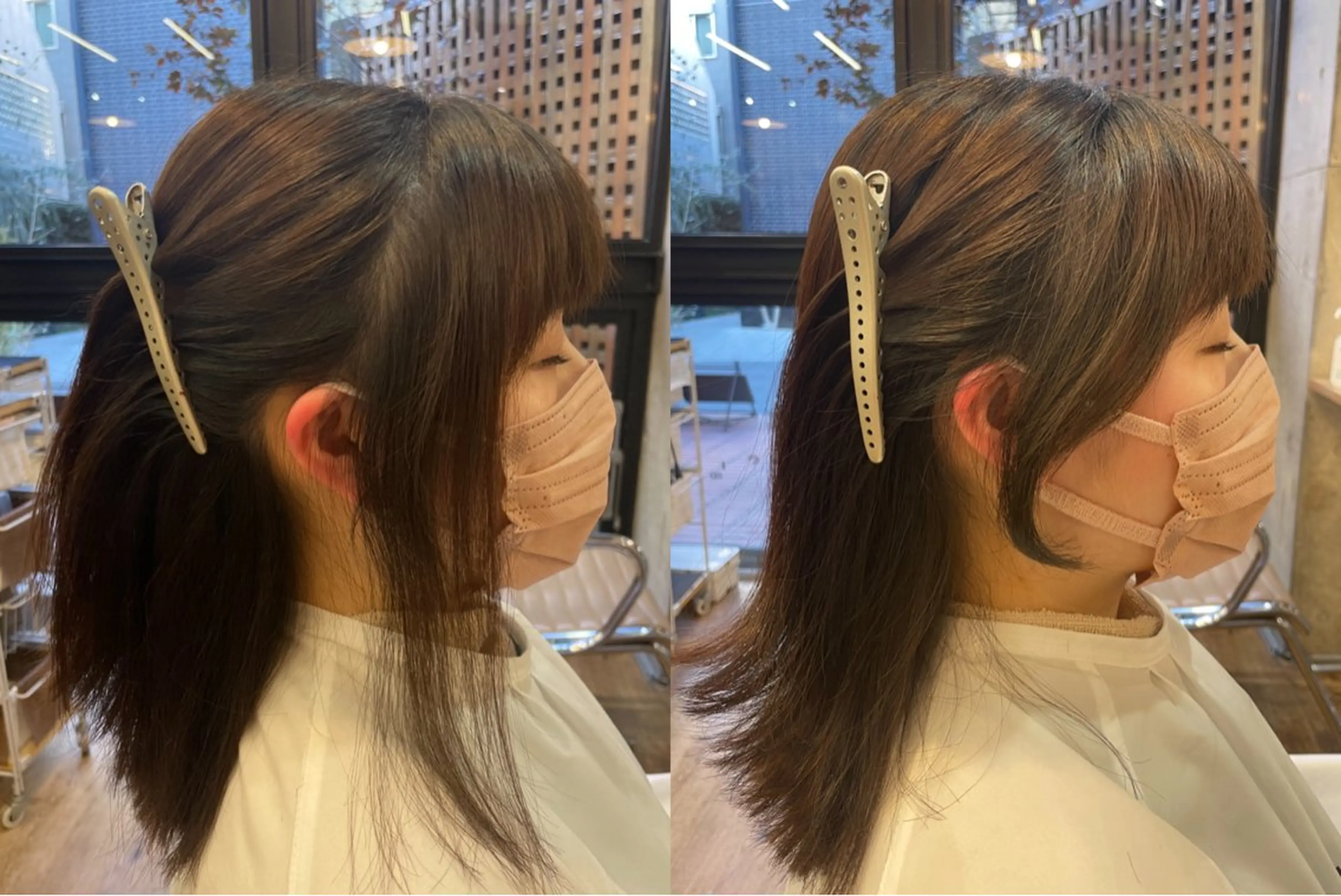 ミディアム カラー 透明感カラー 顔周りカット 天使の羽バング・フェザーバング カット ヘアカラー 中目黒駅徒歩3分🌼 natsuのマツエク・マツパデザイン