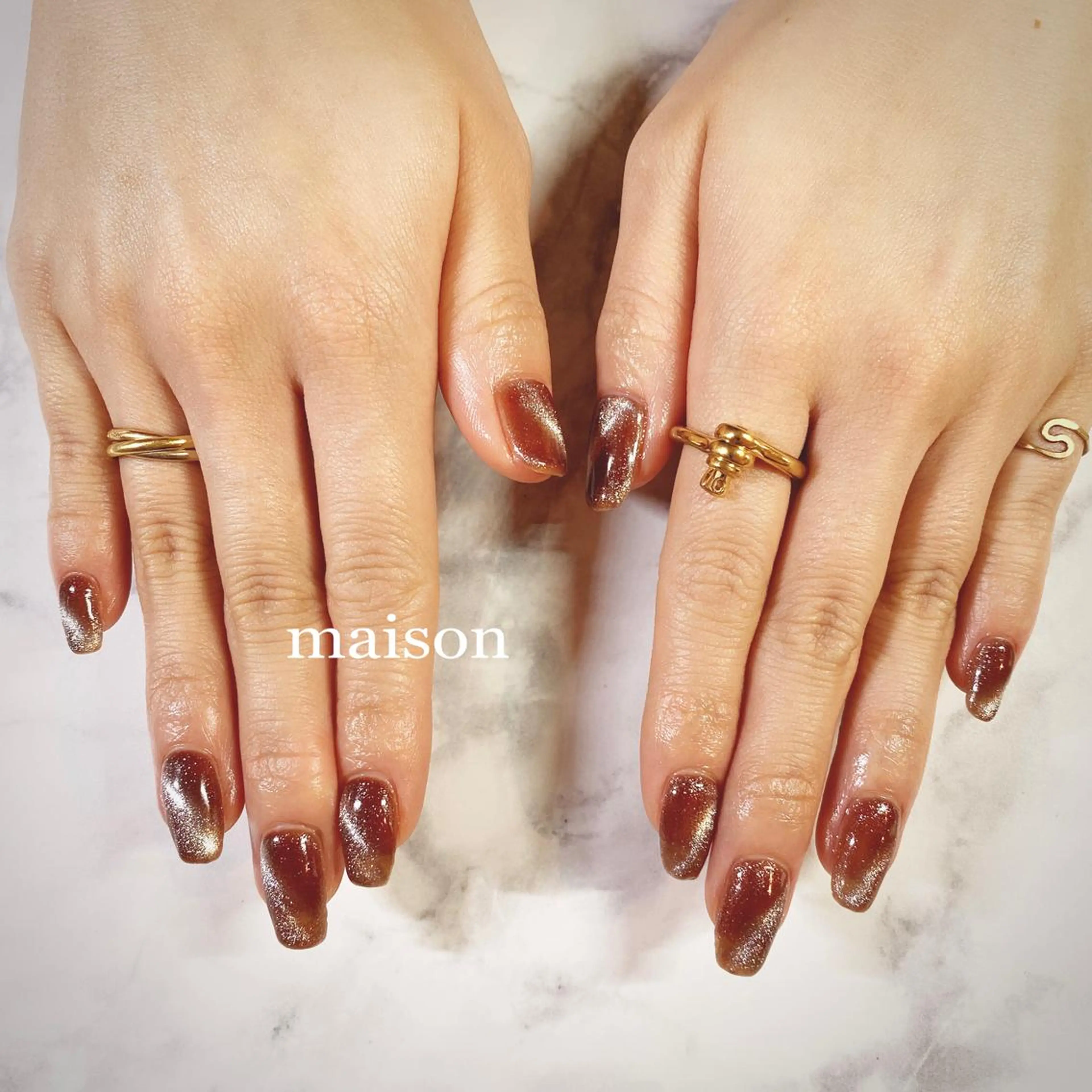 ネイル ブラウン クリアネイル マグネットネイル ハンドネイル ISHIHARA KANAのネイルデザイン